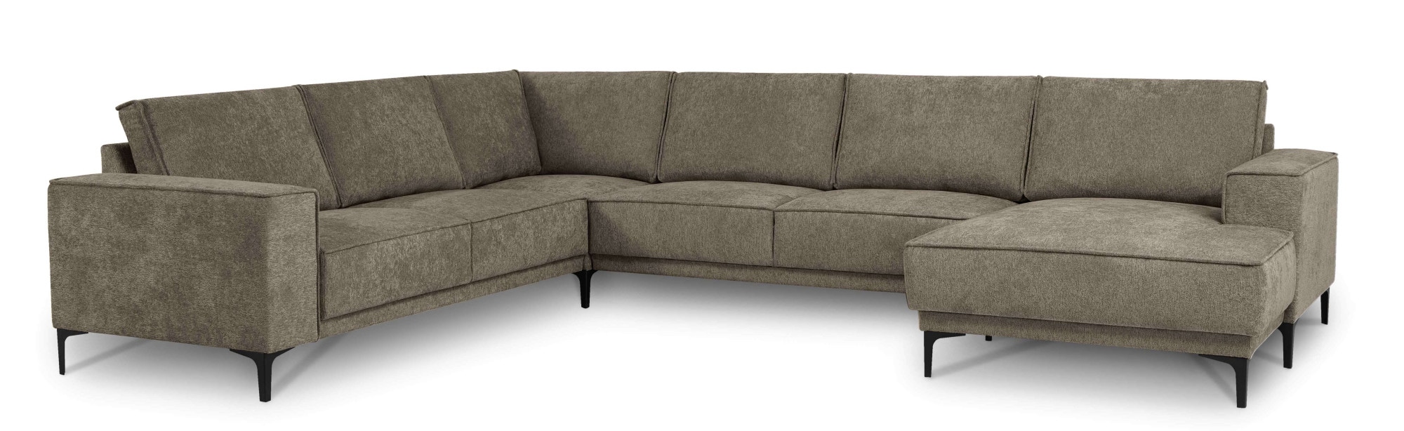Places of Style Wohnlandschaft »XXL Sofa Oland, Struktur, Flachgewebe, Luxus-Microfaser, Boucle«, U-Form, 342 cm, Wellenunterfederung, Skandi-Design, Metallfüße
