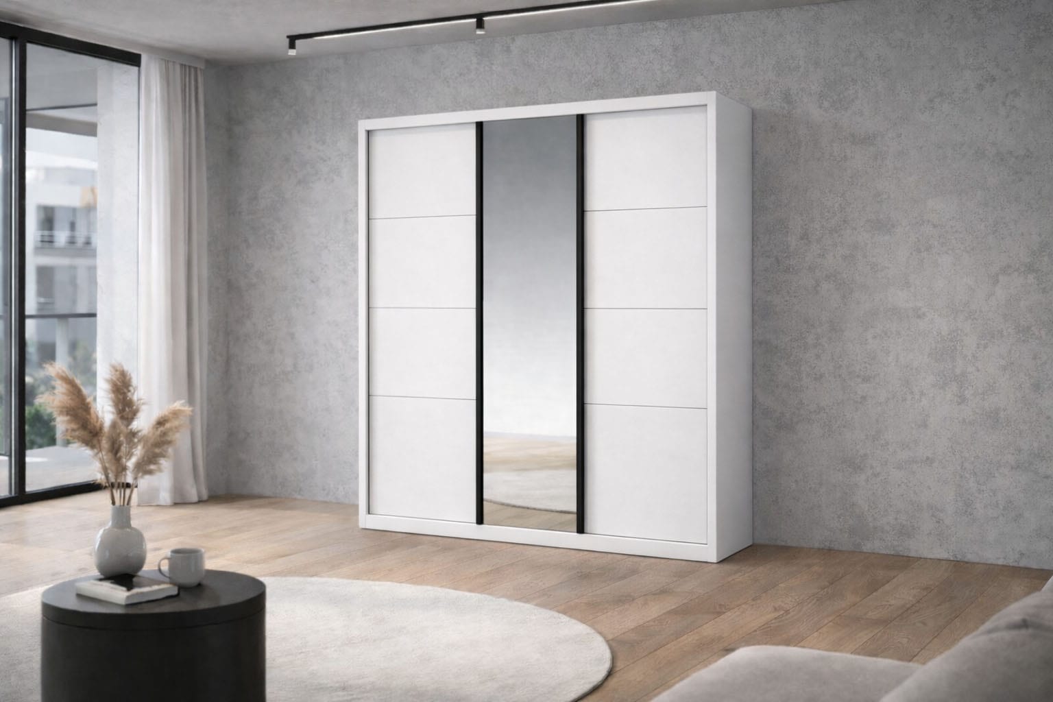 OTTO home Schwebetürenschrank »Tonara Schrank, Kleiderschrank, Schiebetürenschrank« inklusive Spiegeltür, 2 Kleiderstangen & 4 Schubkastenauszügen