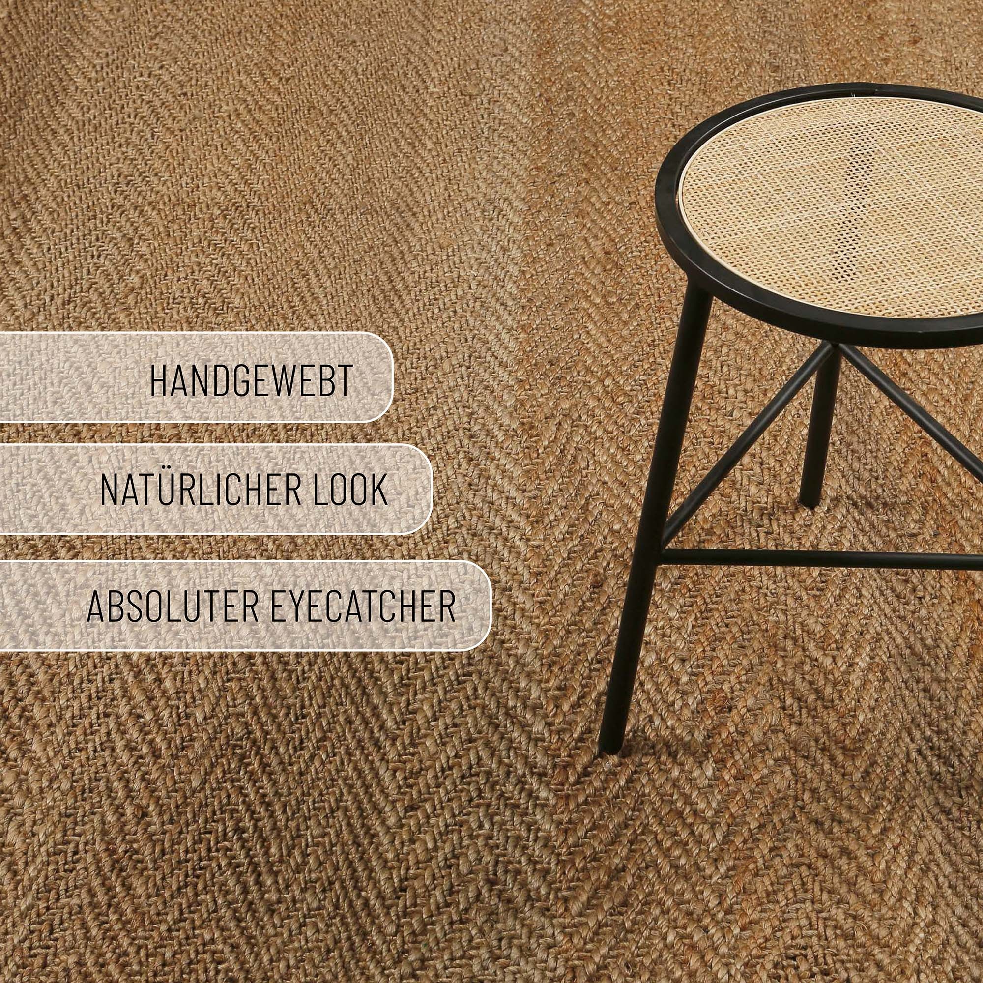 Green Looop Teppich »Dhurry«, rechteckig, 12 mm Höhe, handgewebt, robust, strapazierfähig, Jute, Natur, Wohnzimmer