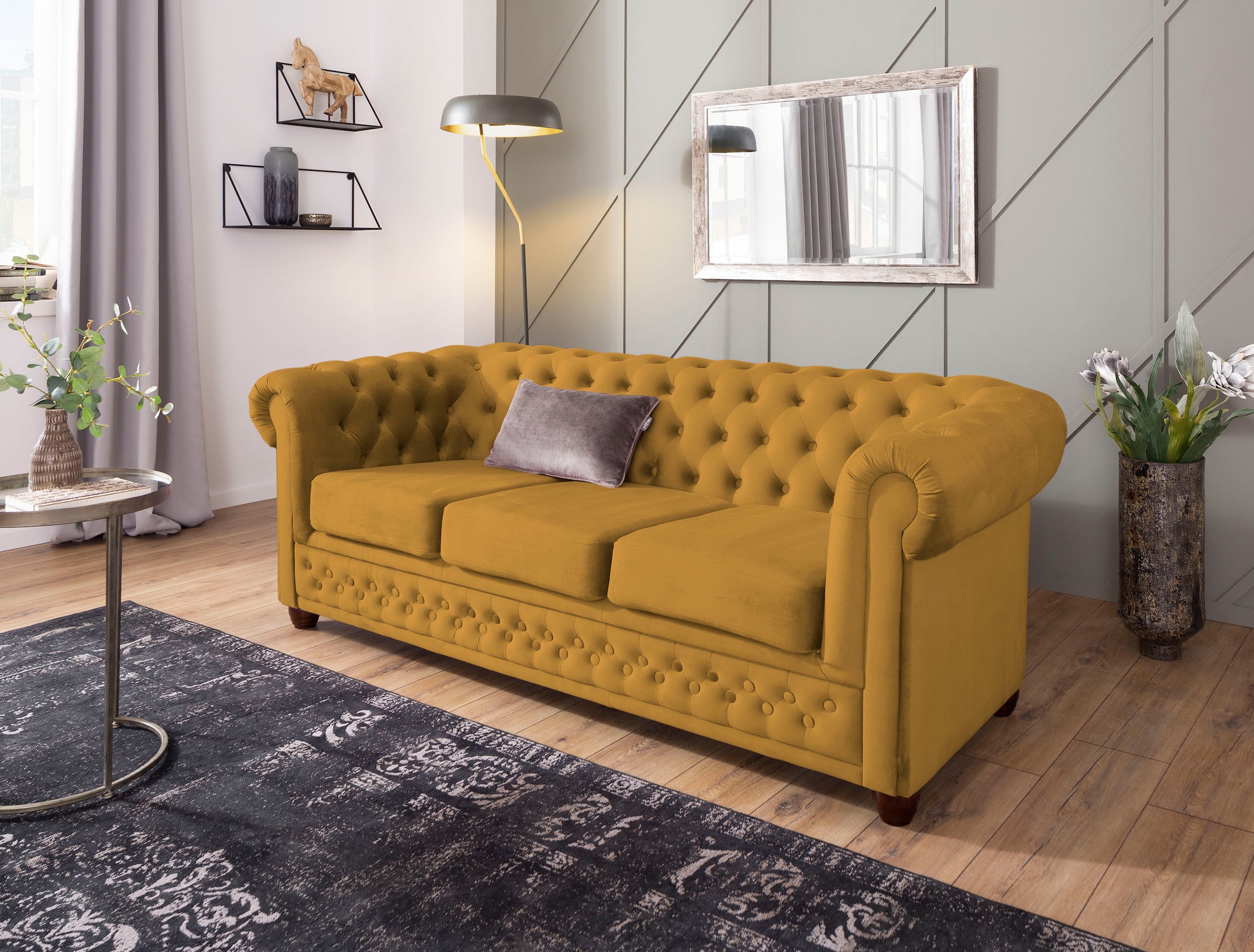 Home affaire Chesterfield-Sofa »New Castle«, mit hochwertiger Knopfheftung in Chesterfield-Design, B/T/H: 203/86/72