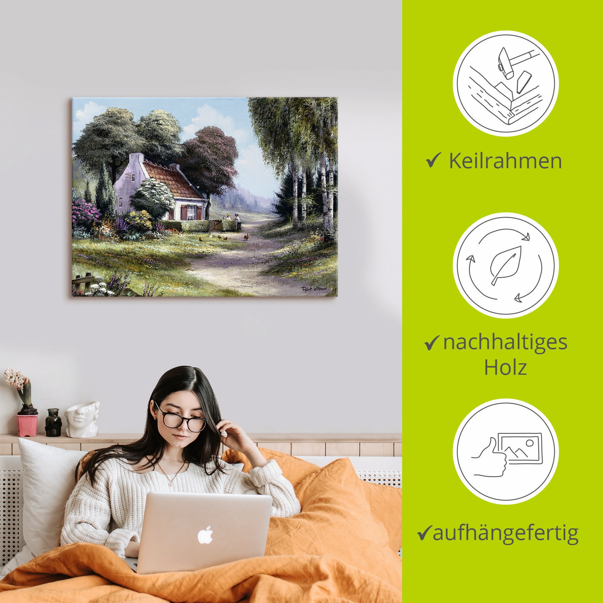Artland Leinwandbild »Männer, die die Hecke schneiden«, Garten, (1 St.), auf Keilrahmen gespannt