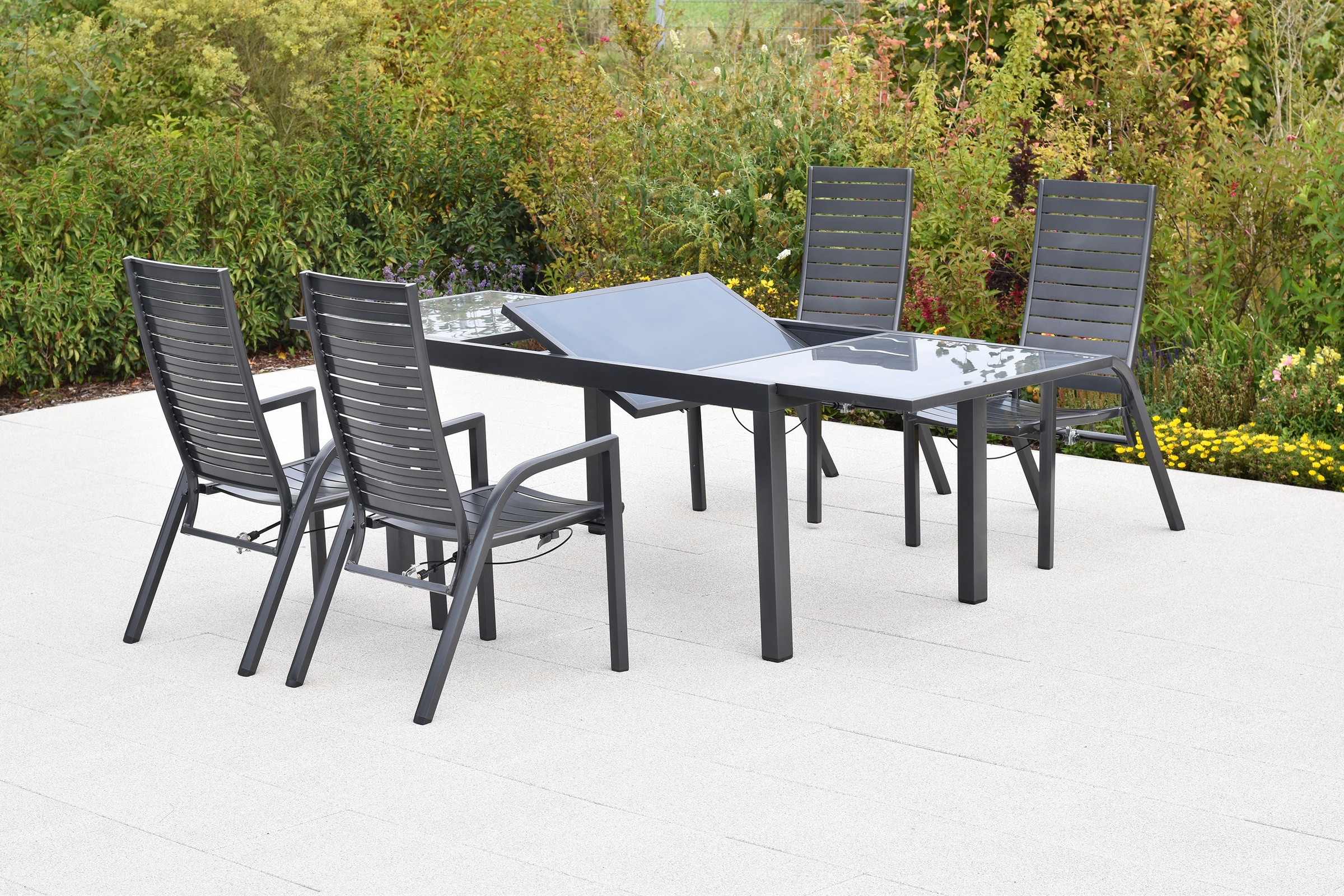 MERXX Garten-Essgruppe »»Siros««, (Set, 5 tlg.), Rückenlehne verstellbar durch Gasdruckfeder