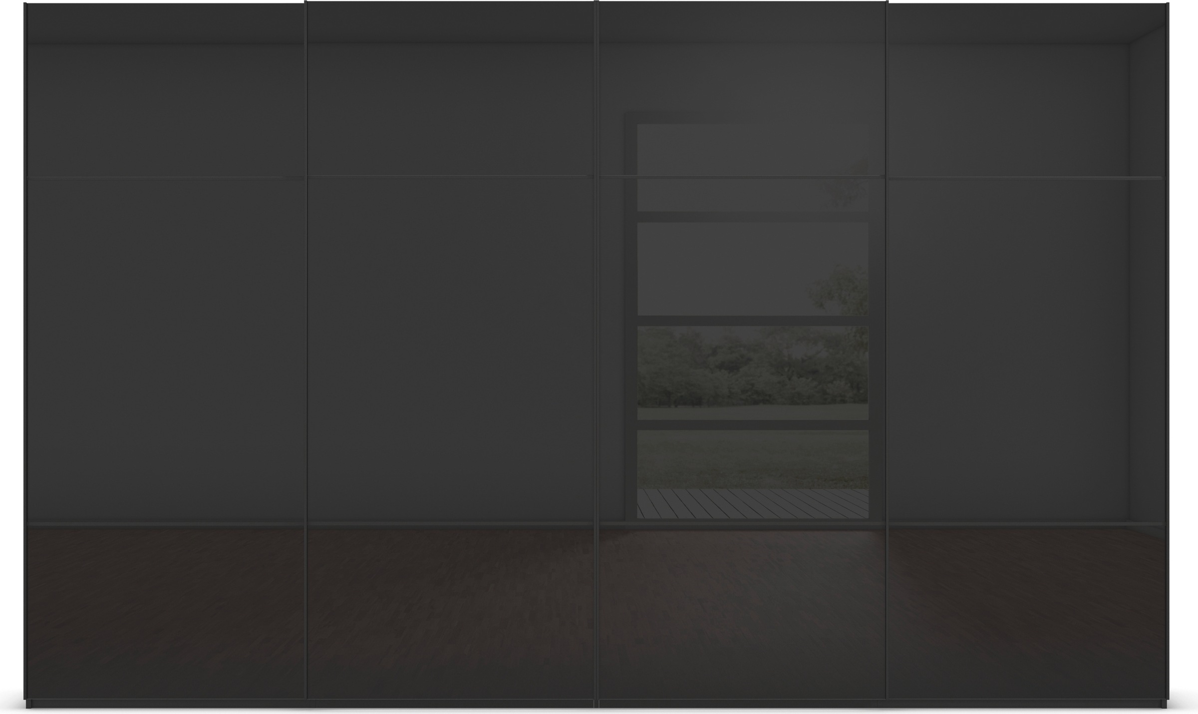 rauch Schwebetürenschrank »Kleiderschrank Schrank Garderobe Schlafzimmerschrank SCALE-TRIO«, edle dreigeteilte Front mit 2 Zierleisten Glasfront MADE IN GERMANY