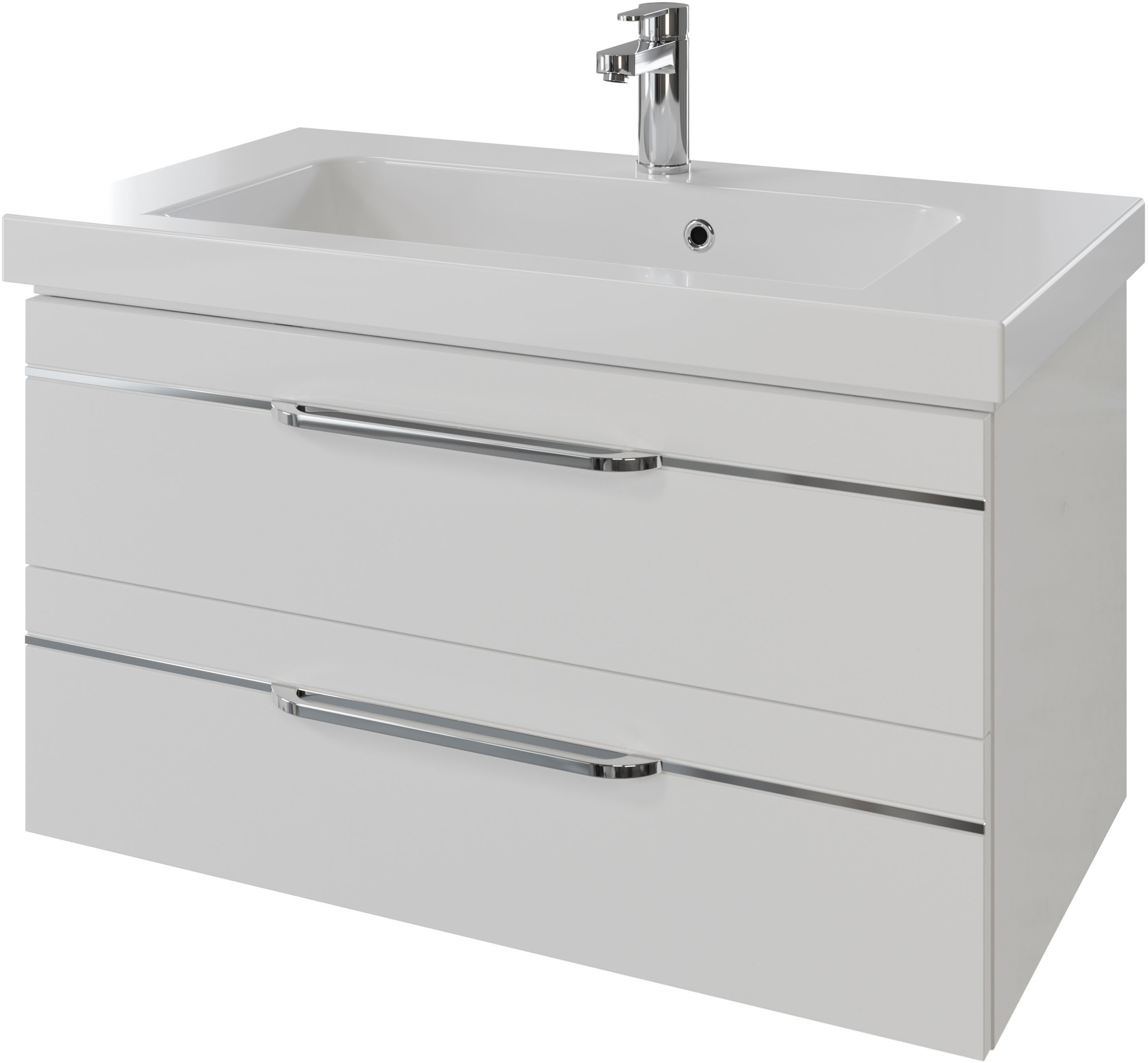 Saphir Badmöbel-Set »Balto 2-teilig Mineralmarmor-Waschtisch mit LED-Spiegel, Waschplatz«, (2 St.), 92 cm breit, mit 2 Schubladen, Badschrank inkl. Schubladendämpfer