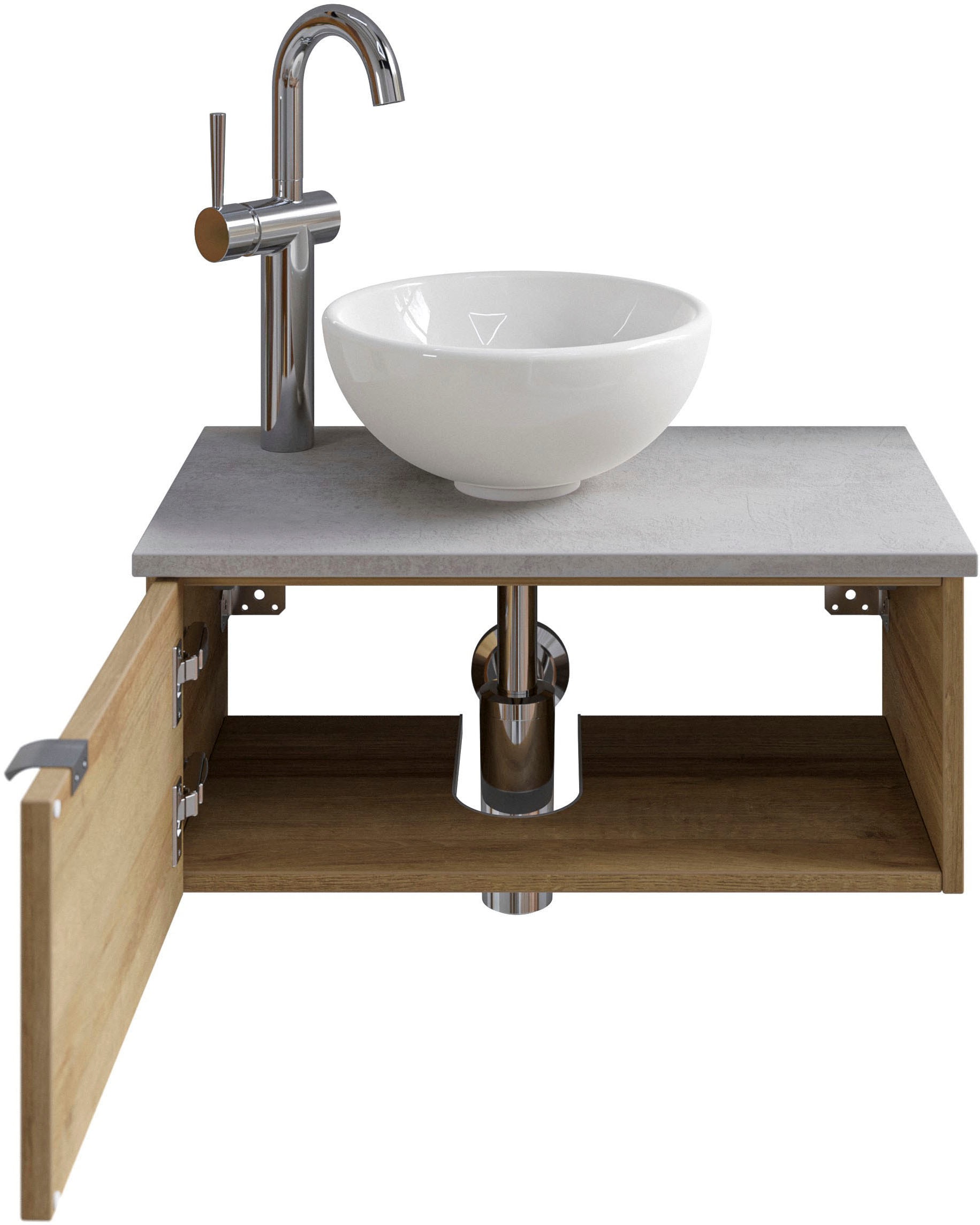 Saphir Waschtisch »Serie 6915 Waschschale mit Unterschrank für Gästebad, Gäste WC«, 61 cm breit, 1 Tür, offenes Fach, kleine Bäder, ohne Armatur