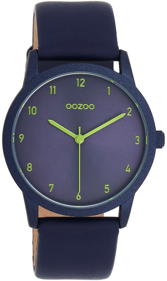 OOZOO Quarzuhr Armbanduhr, Damenuhr, Lederarmband dunkelblau Topaktuelle Damenarmbanduhr