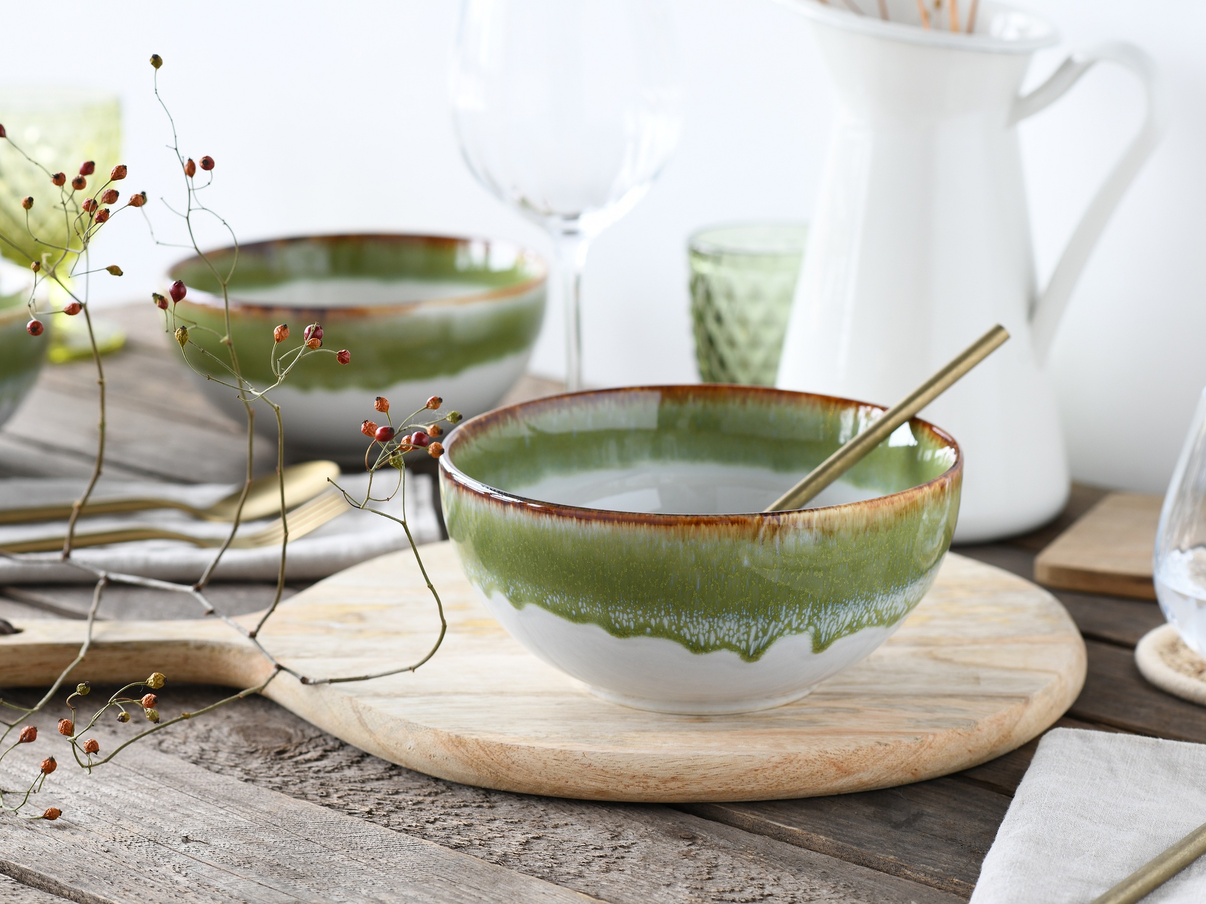 CreaTable Schale »Cascade, Buddha Bowl 17,5 cm 4-tlg«, 4 tlg., aus Steinzeug, Rekativglasur, Healthy Food