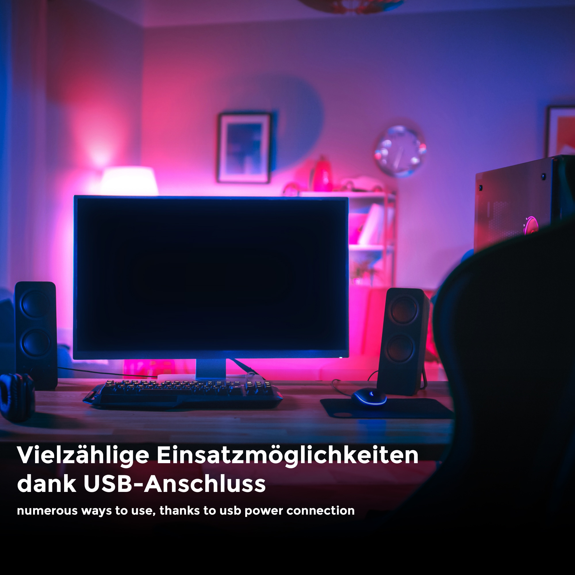 B.K.Licht LED-Streifen, LED TV Hintergrundbeleuchtung Backlight 2m USB RGB  selbstklebend jetzt im %Sale