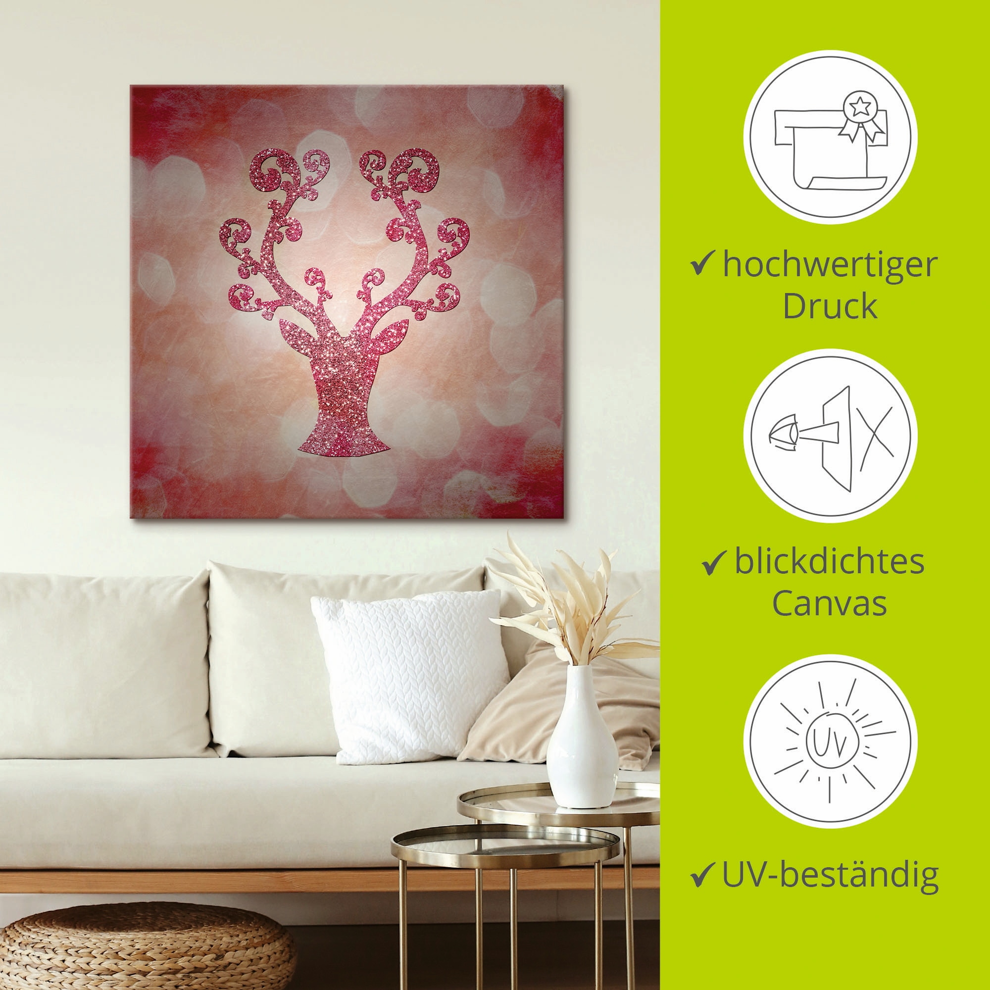 Artland Wandbild »Rosa glitzerndes Reh«, Wildtiere, (1 St.), als Leinwandbild in verschied. Größen