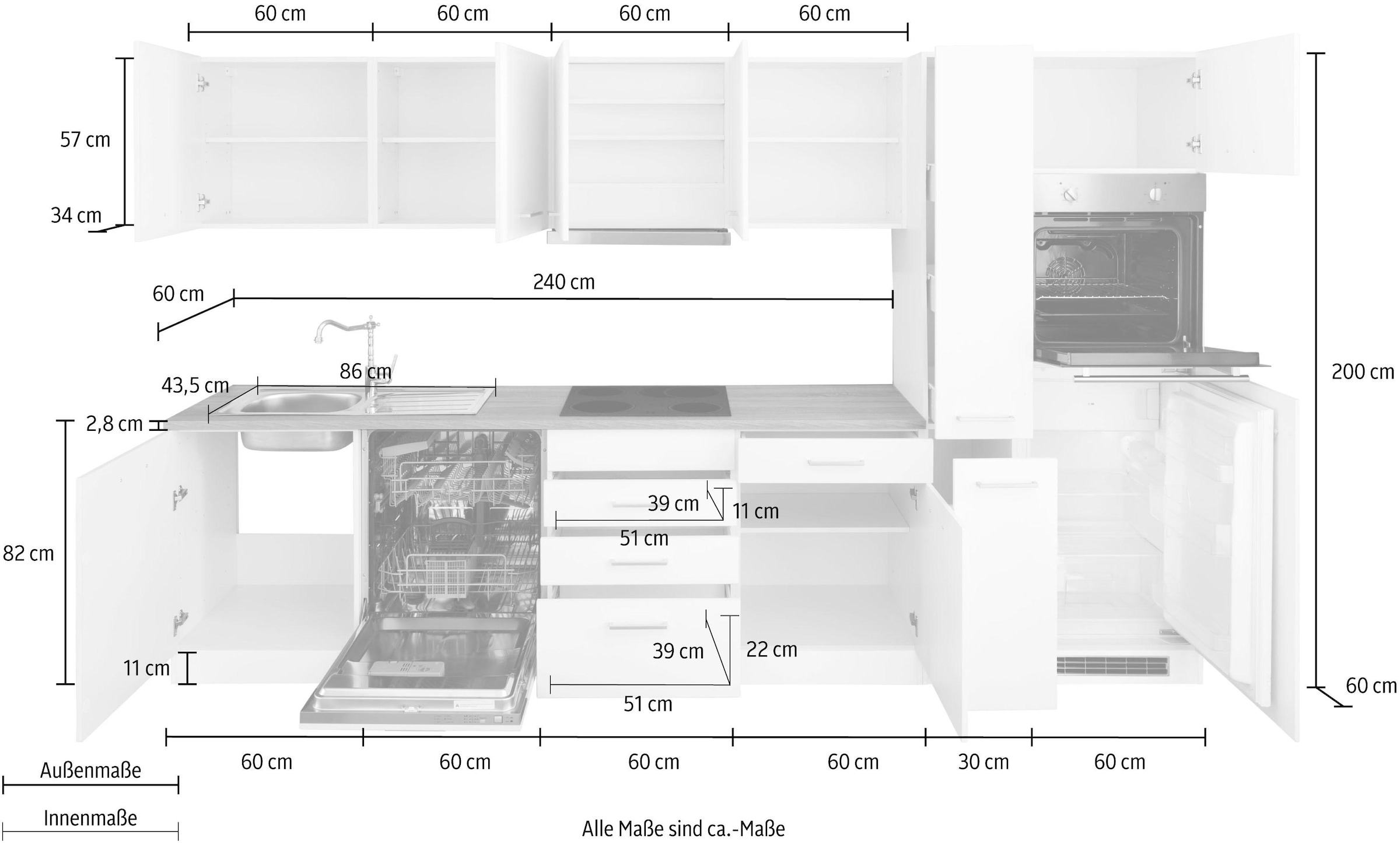 KOCHSTATION Küchenzeile »KS-Visby«, mit E-Geräten, Breite 330 cm inkl. Kühlschrank
