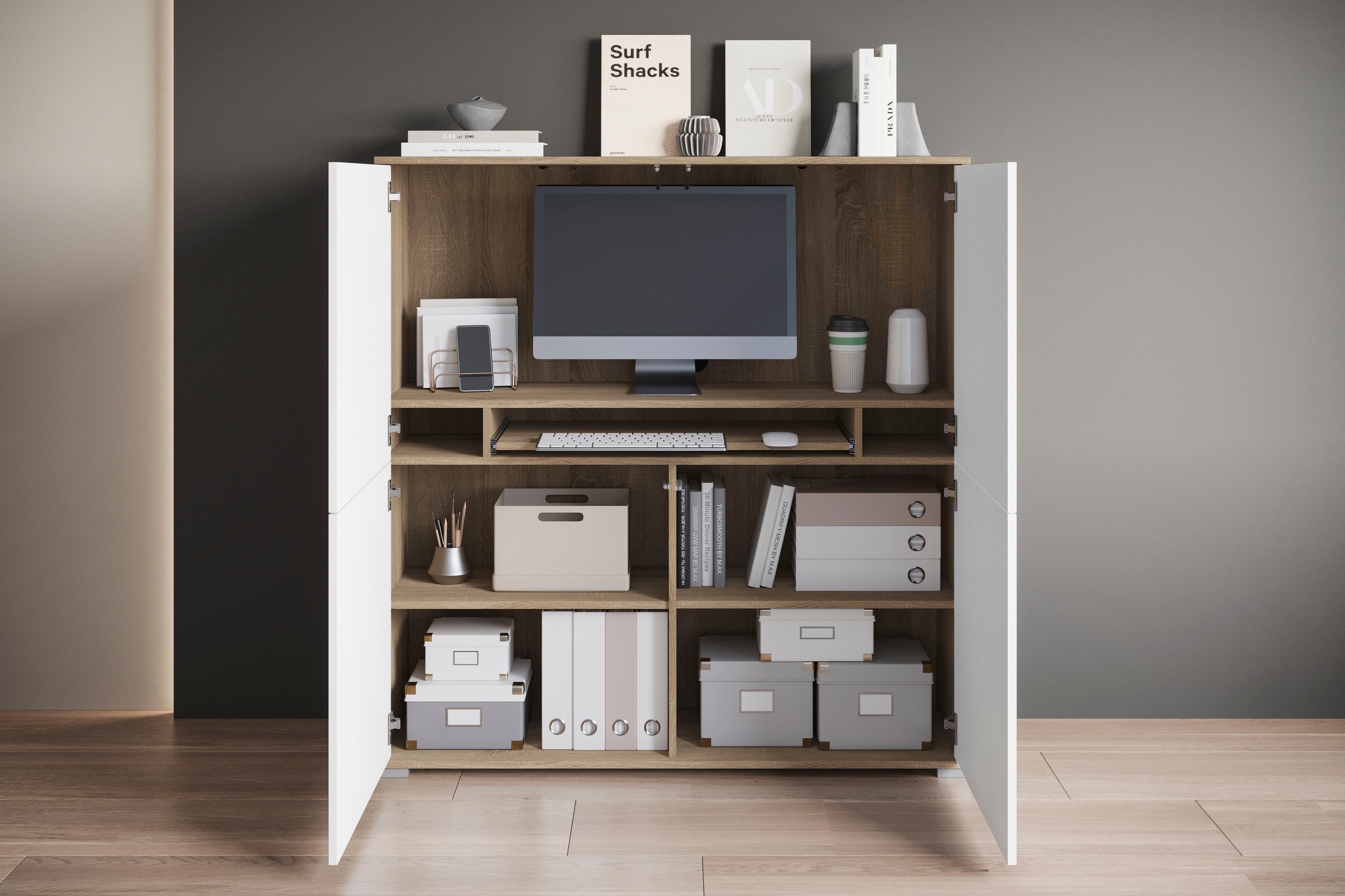 INOSIGN PC-Schrank »Kenia, Sekretär, Home Office« 1 Stk. tlg. Mit Push-to-open, Tastaturauszug und praktischem Stauraum