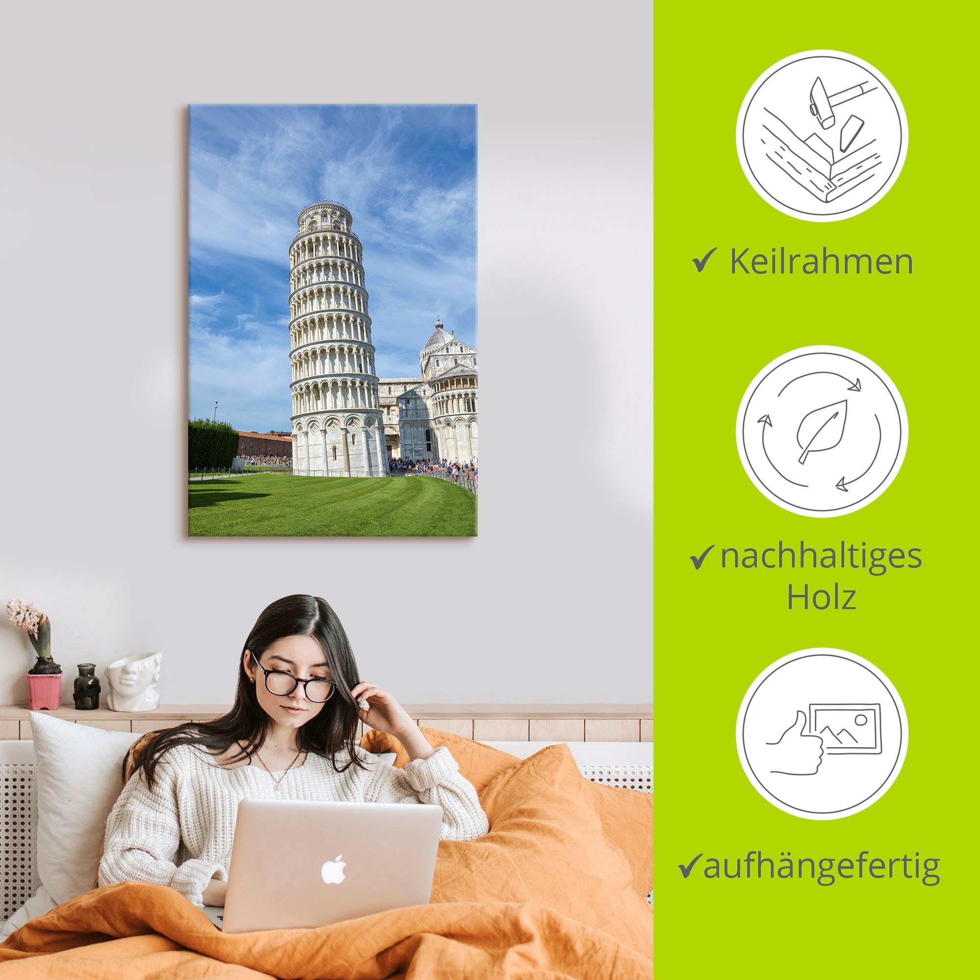 Artland Leinwandbild »Der schiefe Turm von Pisa in Italien«, Gebäude, (1 St.), auf Keilrahmen gespannt