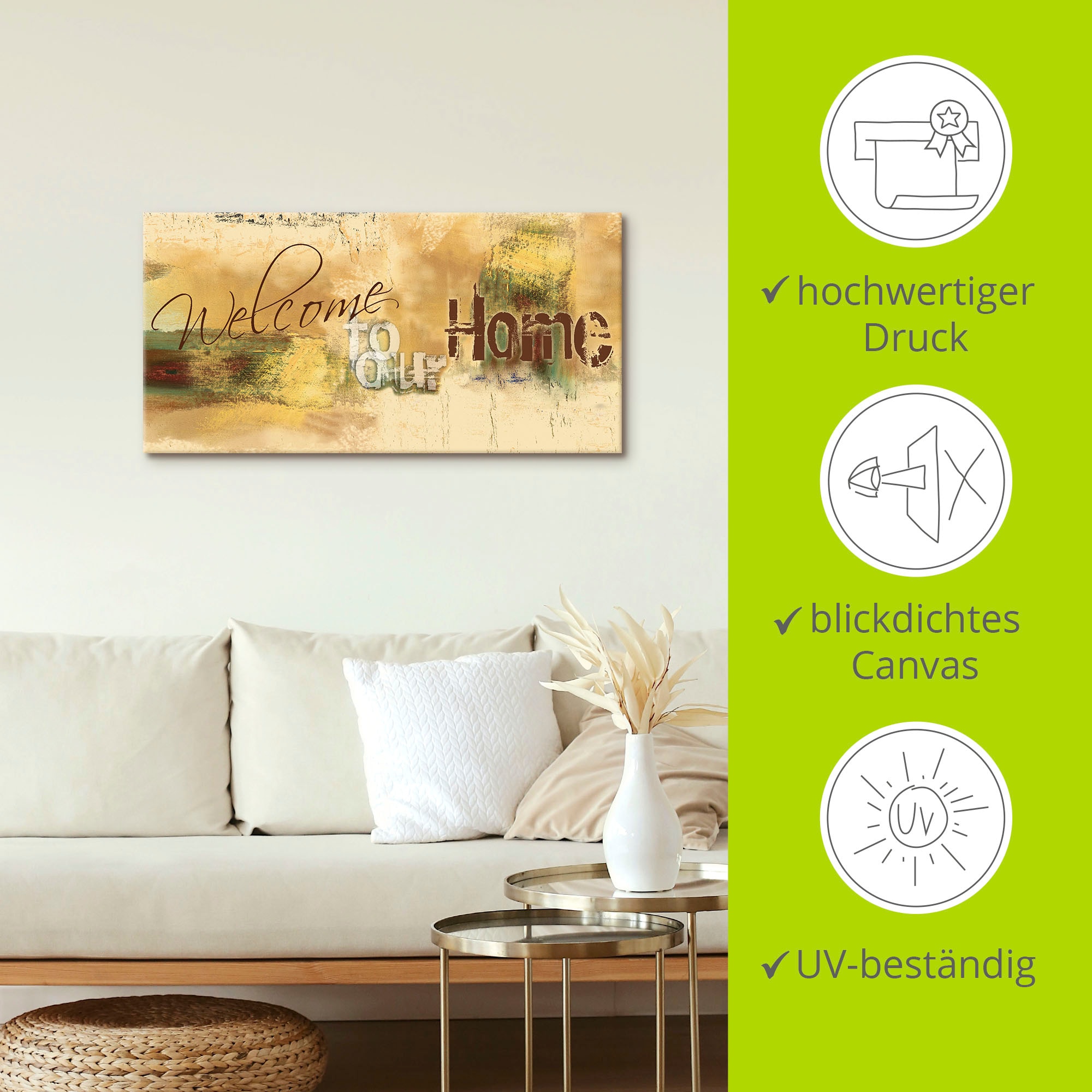 Artland Wandbild »Willkommen in unserem Zuhause«, Sprüche & Texte, (1 St.), als Alubild, Outdoorbild, Leinwandbild, Poster, Wandaufkleber