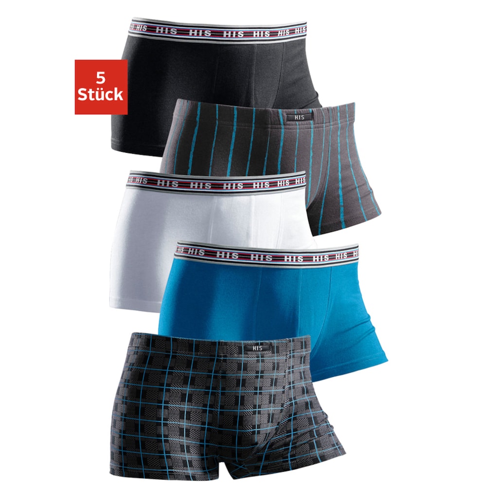 H.I.S Boxershorts (Packung 5 St.) in Hipster-Form aus Baumwoll-Stretch