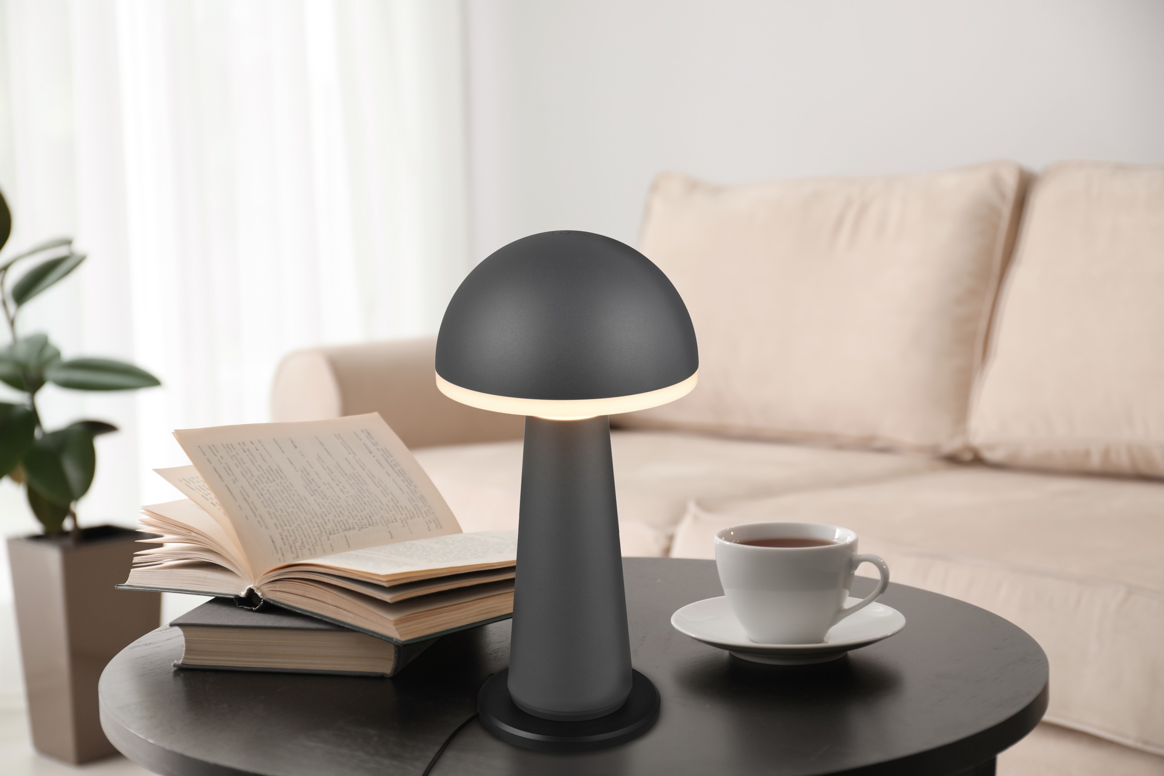 REALITY Leuchten LED Außen-Tischleuchte »FUNGO«, 1 flammig, Leuchtmittel LED-Board | LED fest integriert, Outdoor Akku Tischlampe inkl Ladestation USB-C, Lichtfarbe einstellbar