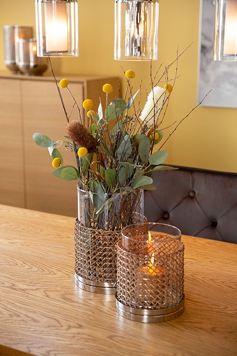 Fink Windlicht »ADRIA«, (1 St.), aus Edelstahl, Glas und Schilfrohr