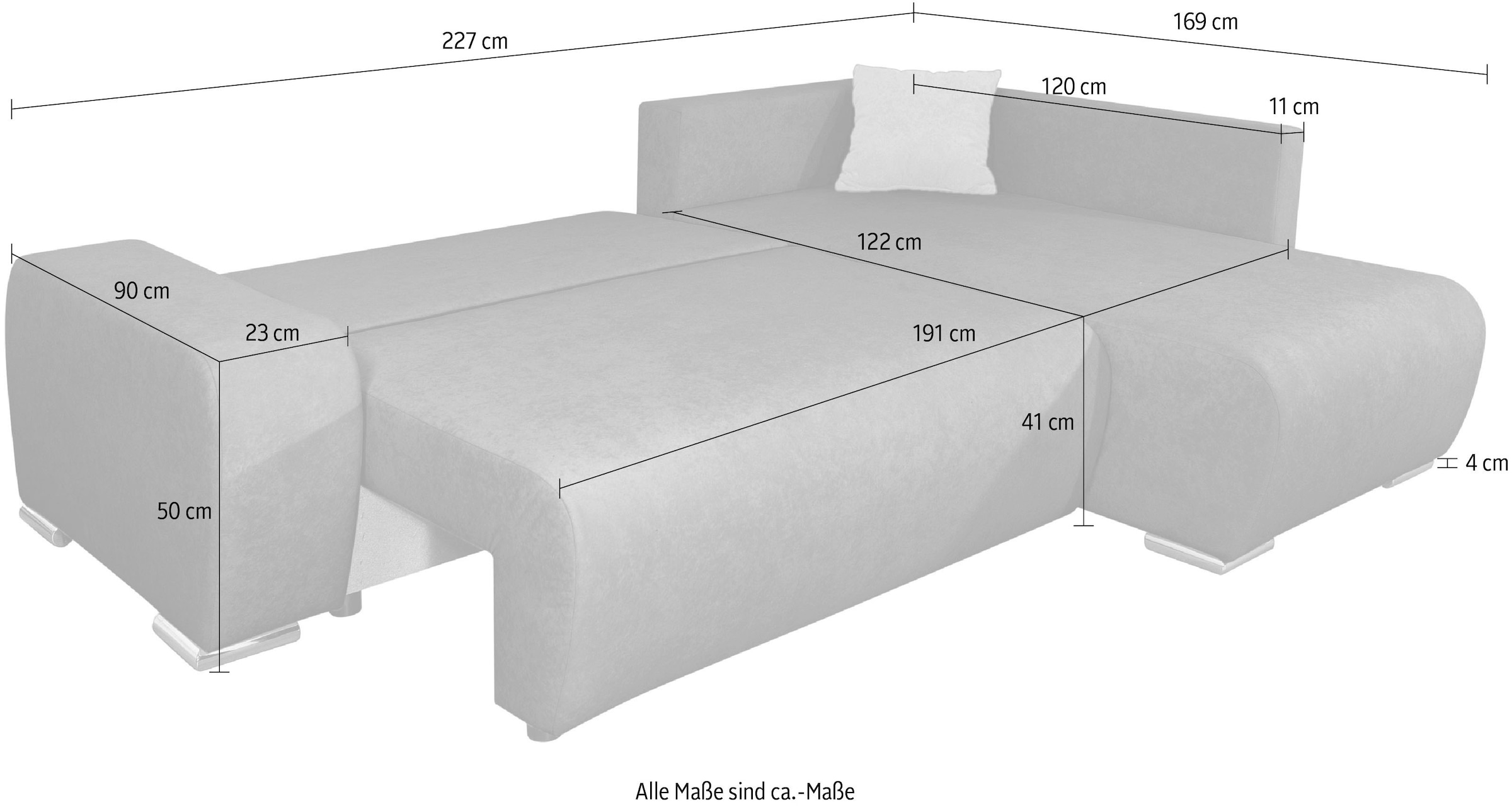 COLLECTION AB Ecksofa »Poppy, L-Form, Breite 227 cm mit Schlaffunktion«