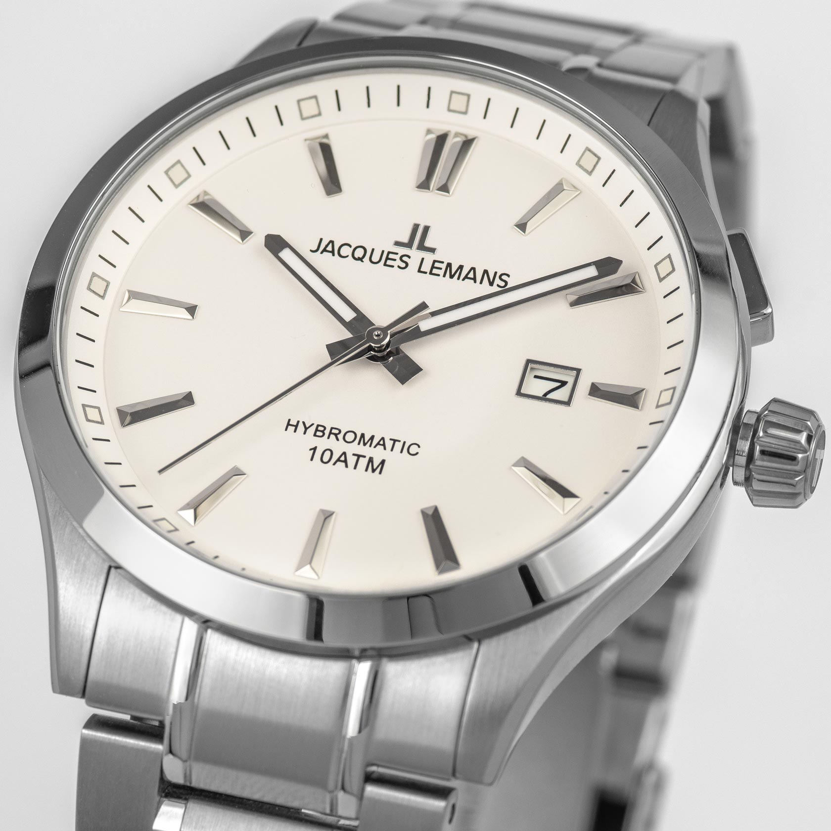 Jacques Lemans Kineticuhr »Hybromatic«, Armbanduhr, Herrenuhr, Datum, Edelstahlarmband, bis 10 bar wasserd.