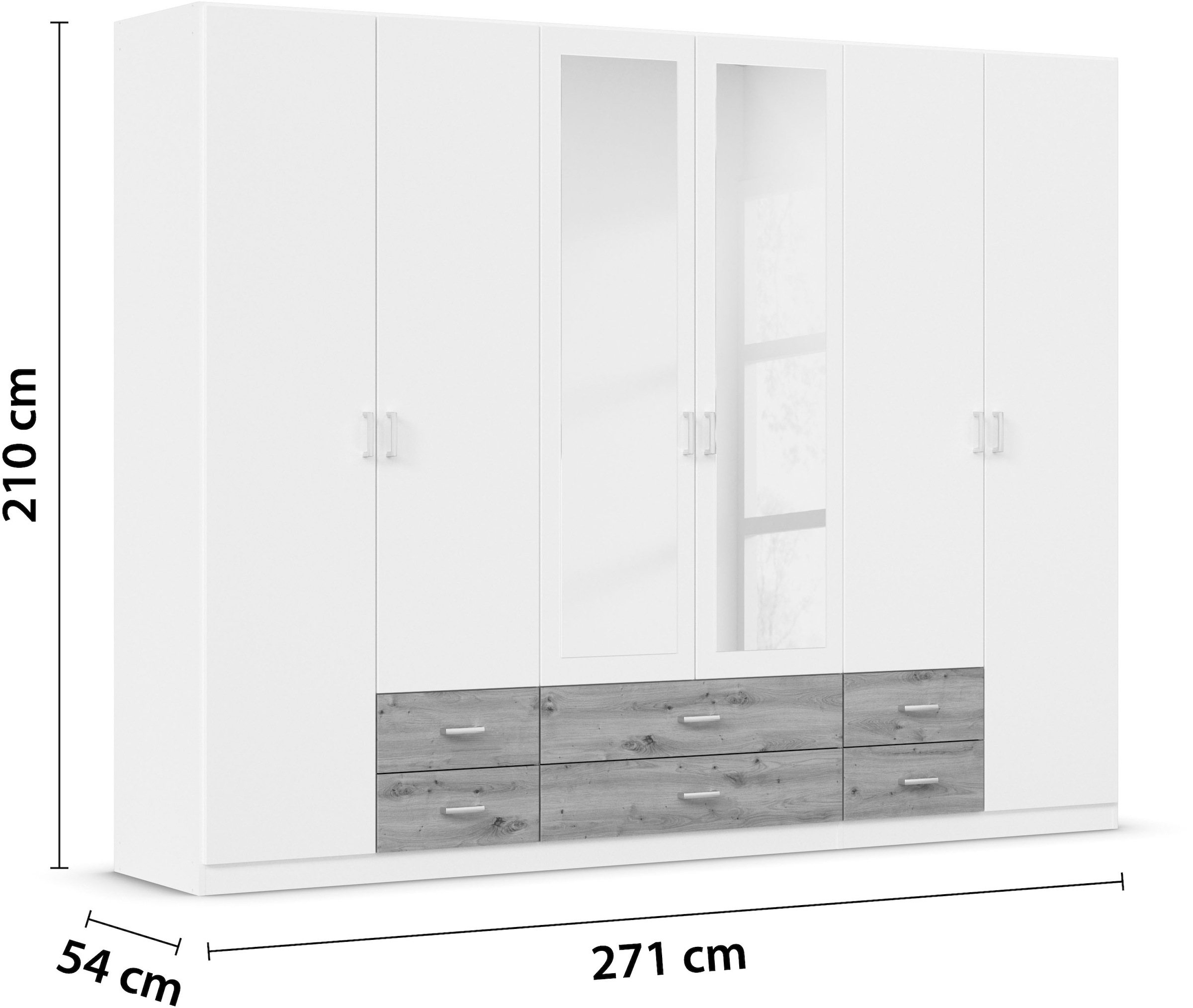 rauch Kleiderschrank »Schrank Garderobe Wäscheschrank GAMMA in 3 Breiten«, viel Stauraum mit 6 Schubladen, mit Spiegel TOPSELLER MADE IN GERMANY