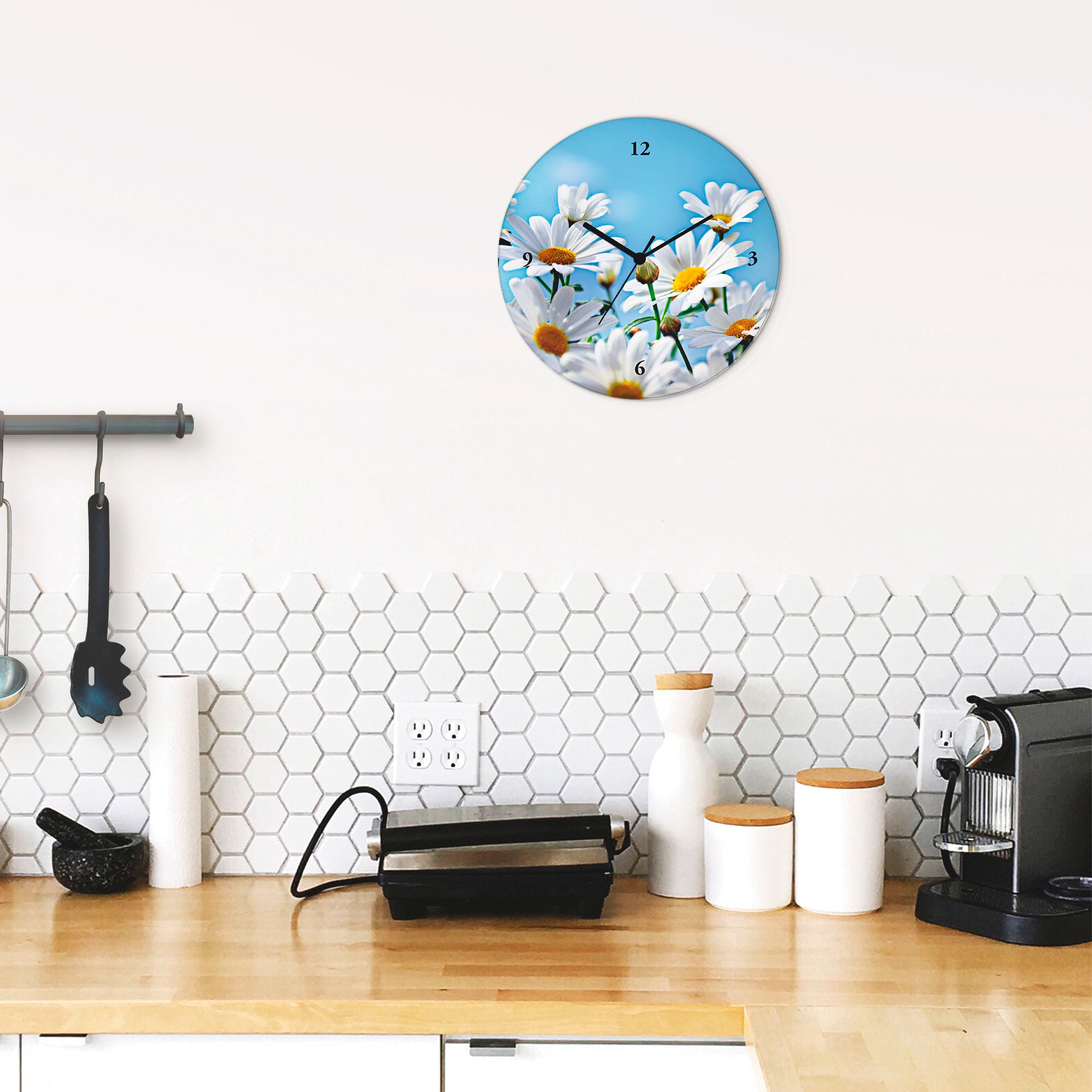 Artland Wanduhr »Blumen - Margeriten« wahlweise mit Quarz- oder Funkuhrwerk, lautlos ohne Tickgeräusche
