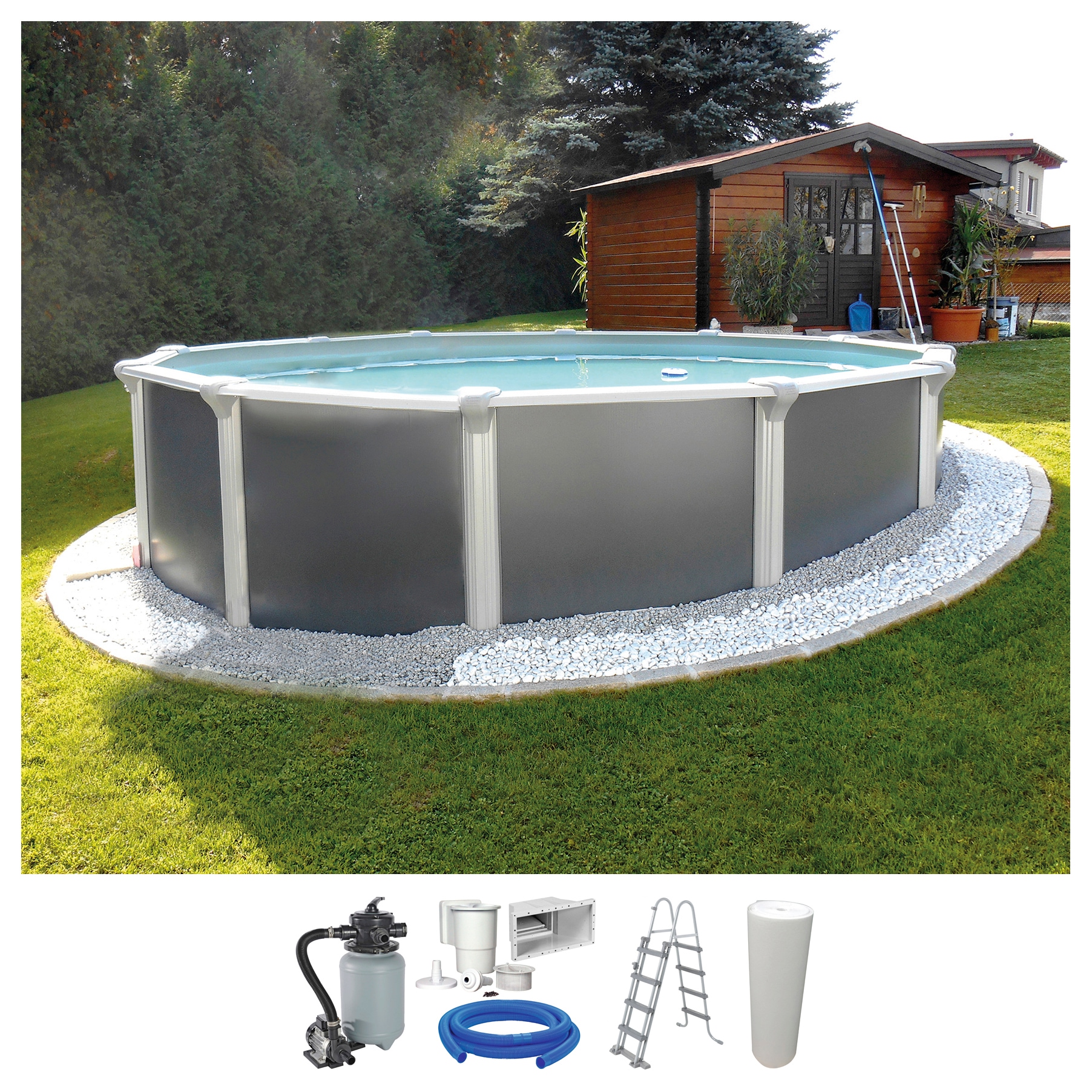 KWAD Rundpool »Supreme Design inkl. Sicherheitsleiter und Zubehör« 5-tlg., Höhe: 132 cm, graue Innenfolie anthrazit Ø/B/H/L: 460 cm x Breite x Höhe...