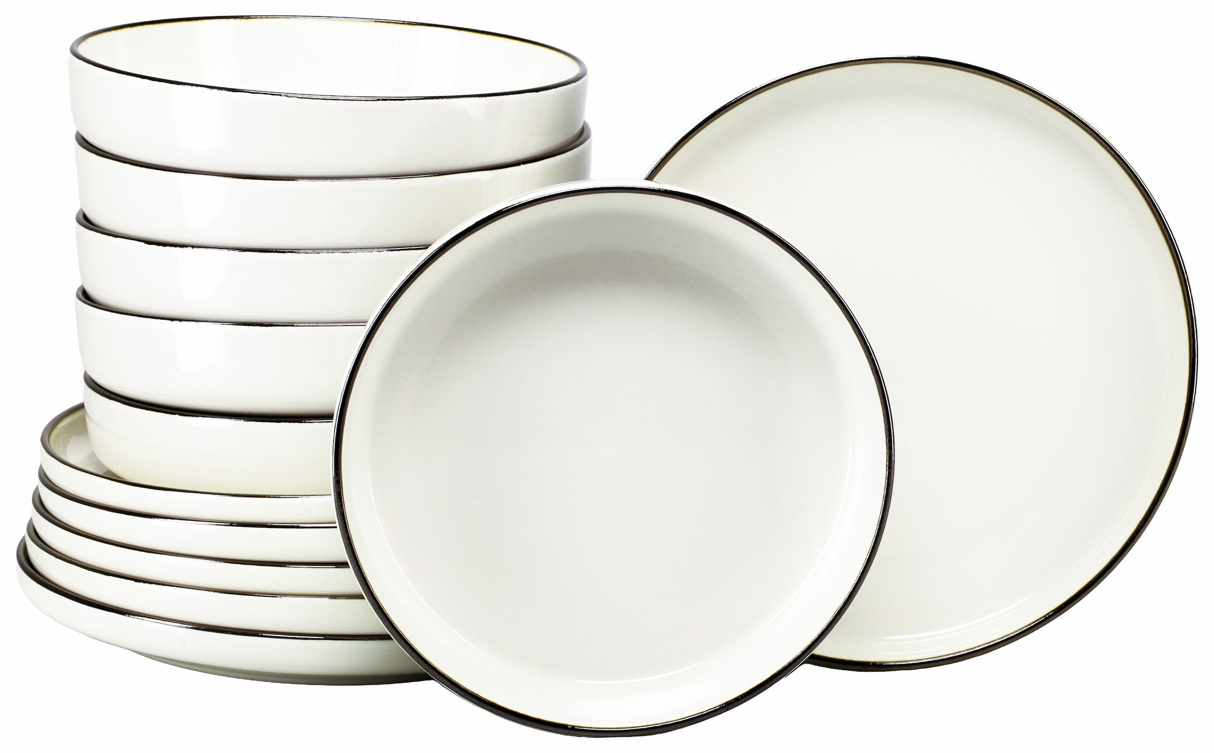 CreaTable Tafelservice »Nordic Festive, Service 12-tlg.« Minimalistisches Design, Dezente goldene Akzente