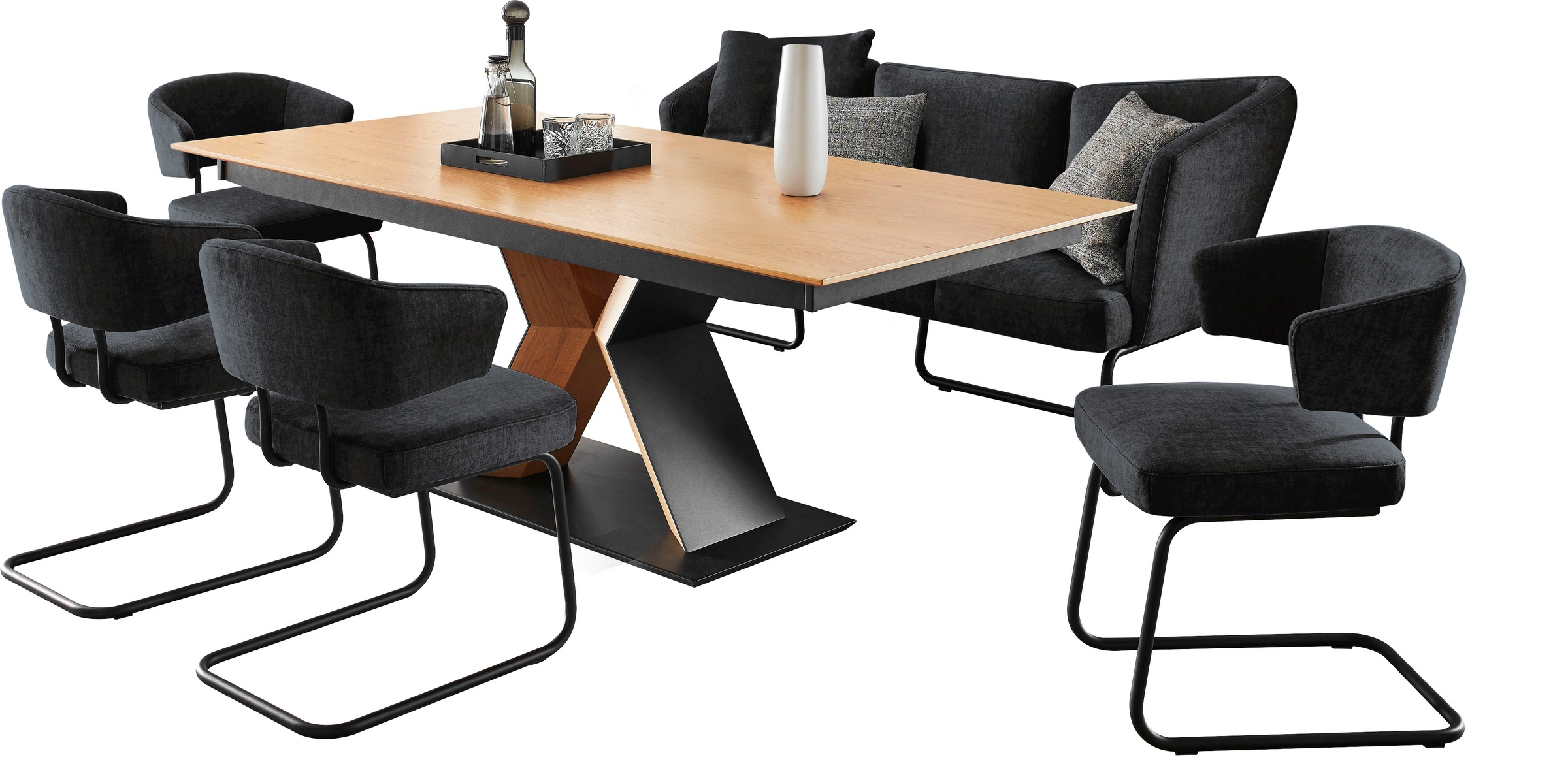 K+W Komfort & Wohnen Essgruppe »Mikkado Tube«, (6 tlg.), 4 Freischwinger und ein Funktionsesstisch