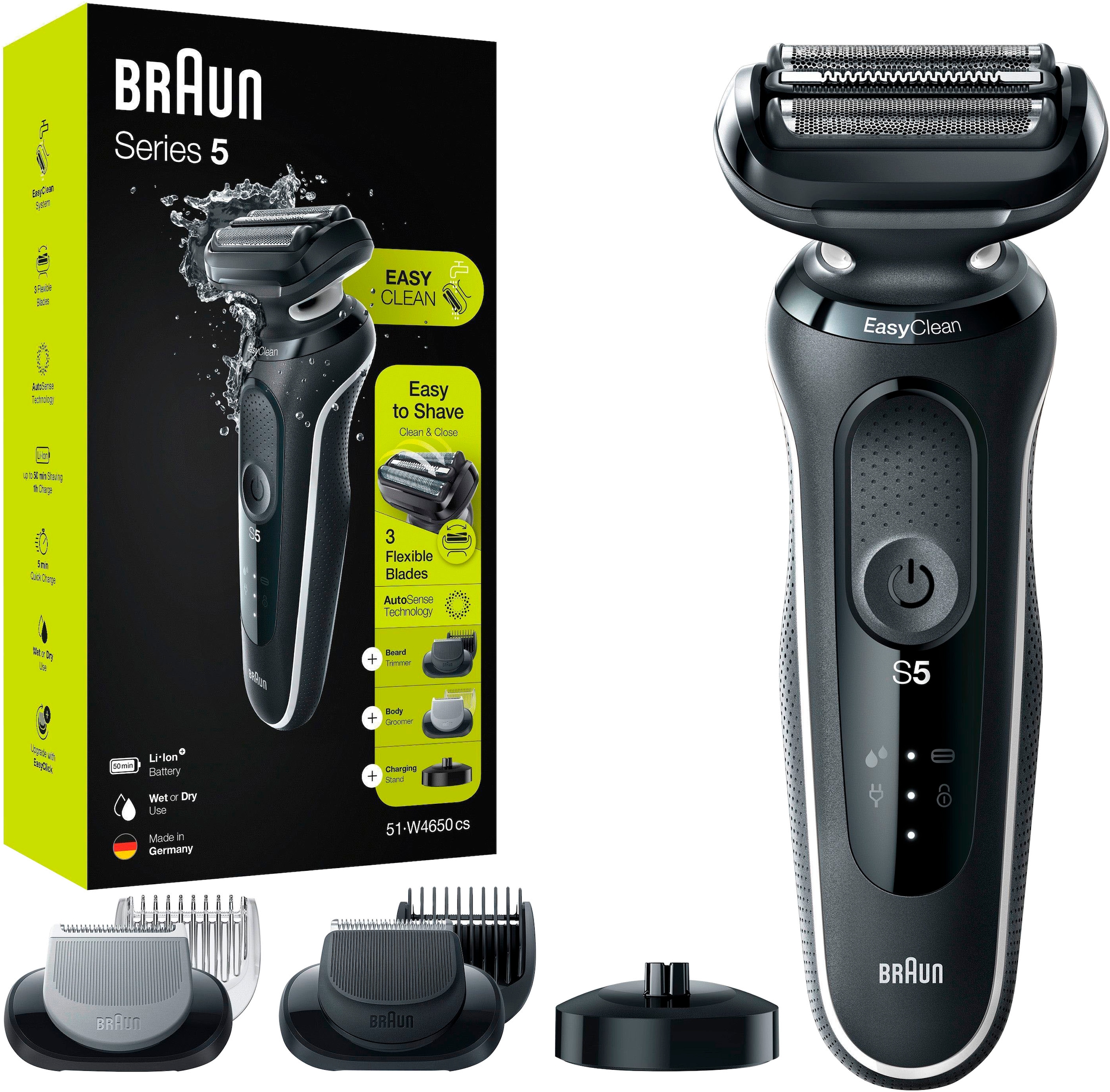 Braun Elektrorasierer »Series 5 51-W4650cs«, 3 St. Aufsätze, EasyClean, Wet&Dry