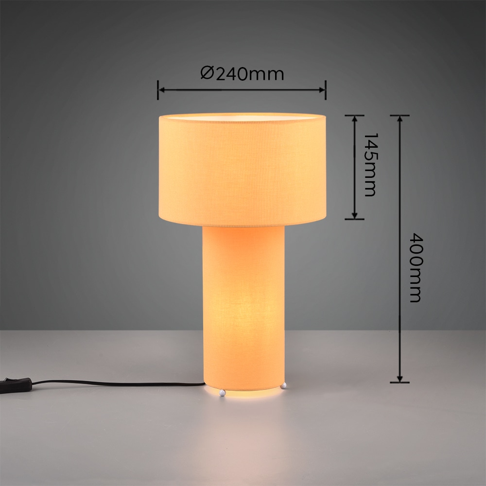 TRIO Leuchten Schreibtischlampe »BALE, Nachttischlampe Stoff exkl 2xE27 max 10W mit Schnurschalter«, 2 flammig, Leuchtmittel E27 | Leuchtmittel wechselbar, Beleuchtung im Fuß und im Lampenschirm, Höhe 40cm Ø24cm Tischleuchte