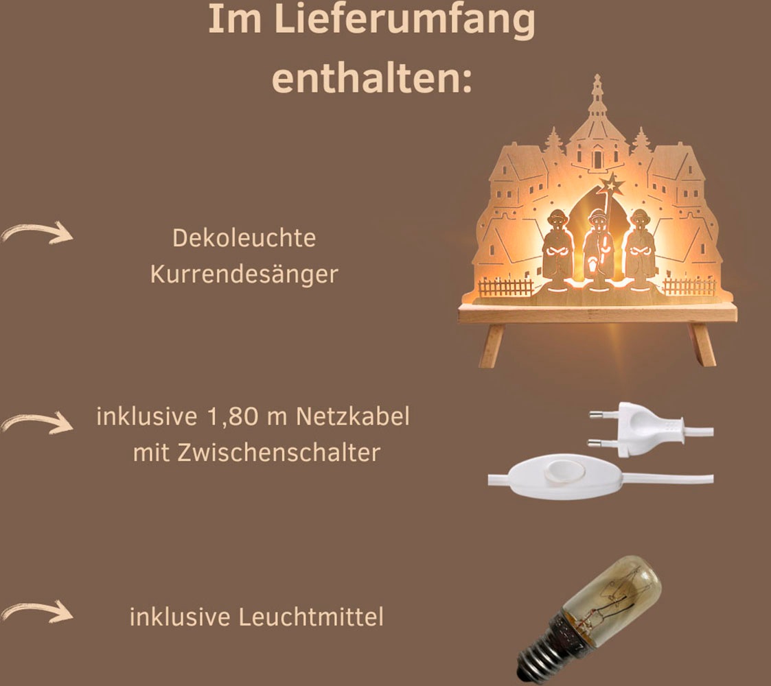 Weigla Lichterbogen »Kurrendesänger, Dekoleuchte aus Holz mit Seiffener Kirche, NATUR«, Erzgebirge garantiert, Weihnachtsdeko Innen, Weihnachtsbeleuchtung