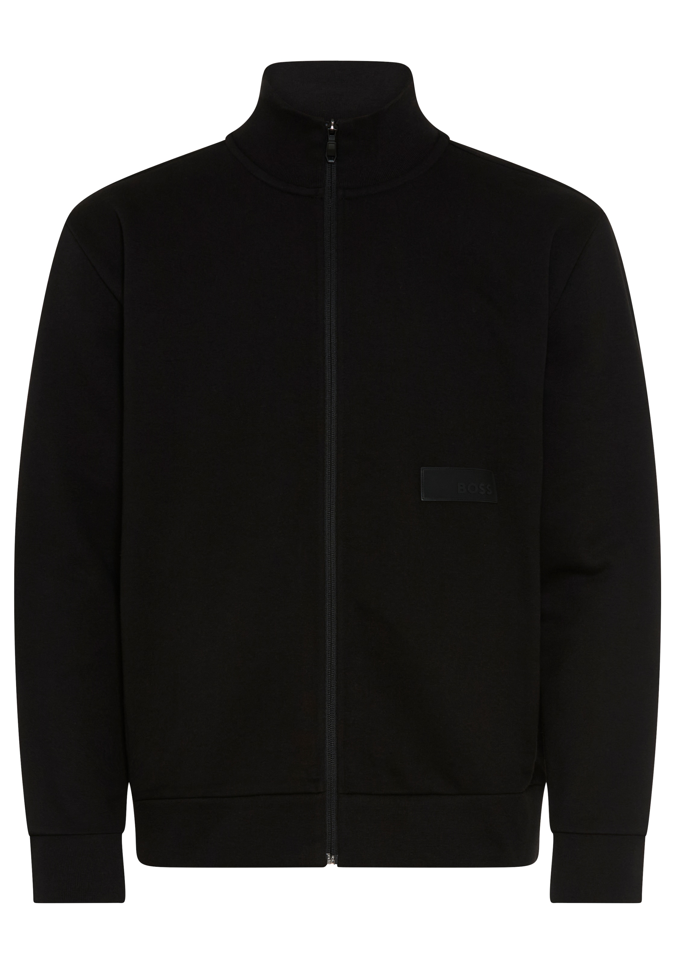 BOSS GREEN Sweatjacke Stehkragen, Relaxed Fit, Rippbündchen