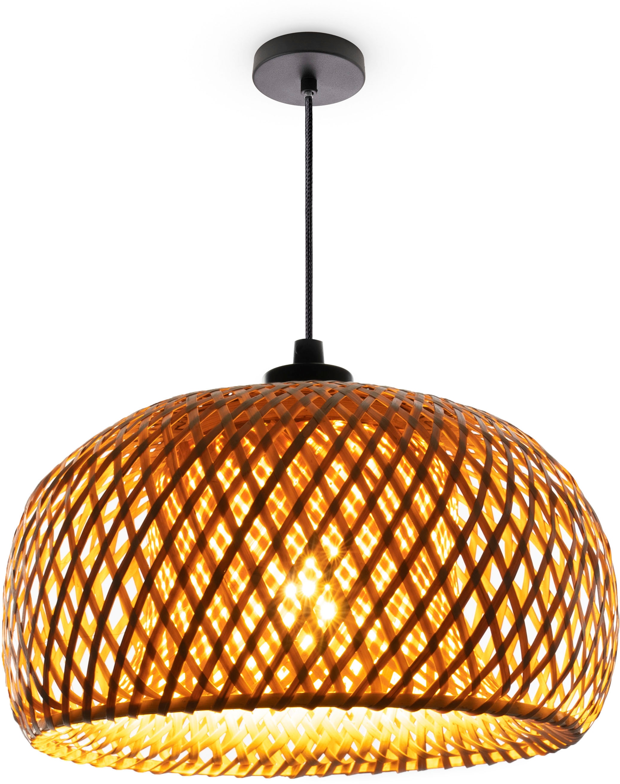 Paco Home Pendelleuchte »PESA«, Leuchtmittel E27 | ohne Leuchtmittel, Bambus Boho Hängeleuchte Rattan Optik Korblampen Esszimmerlampe