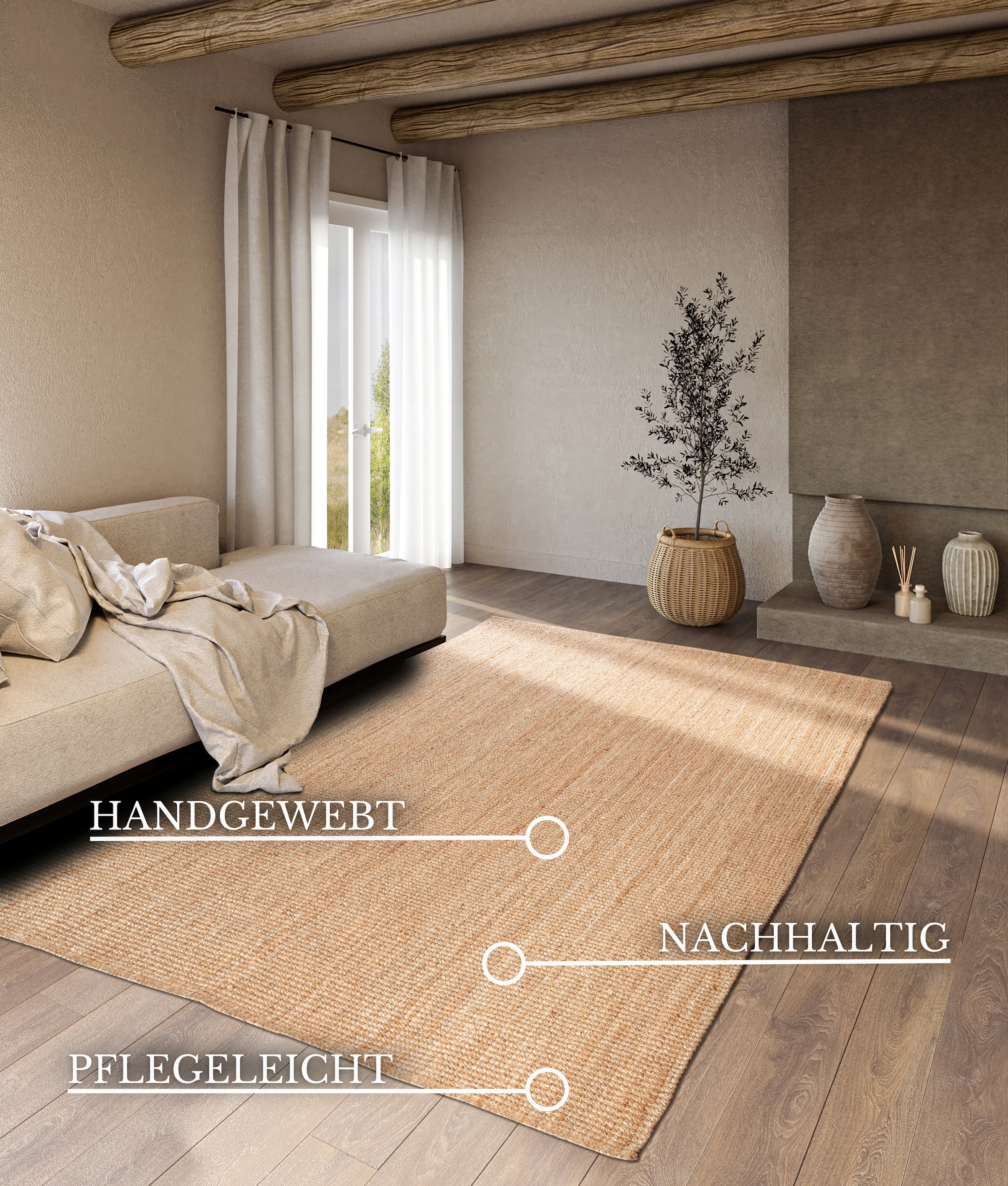 Villeroy & Boch Teppich »Rosalie Juteteppich«, rechteckig, 10 mm Höhe, Läufer, 100% Jute, Natur, Wohnzimmer, Esszimmer, Schlafzimmer, GRS