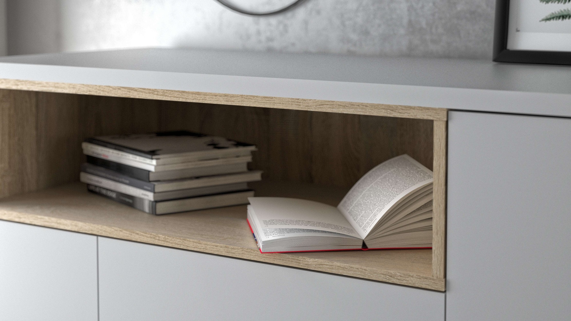 INOSIGN Sideboard »Roommers, Anrichte, Kommode, Stauraum«, Kommode, Breite 176 cm, Höhe 90 cm, 1 offenes Fach mit Rahmen-Optik