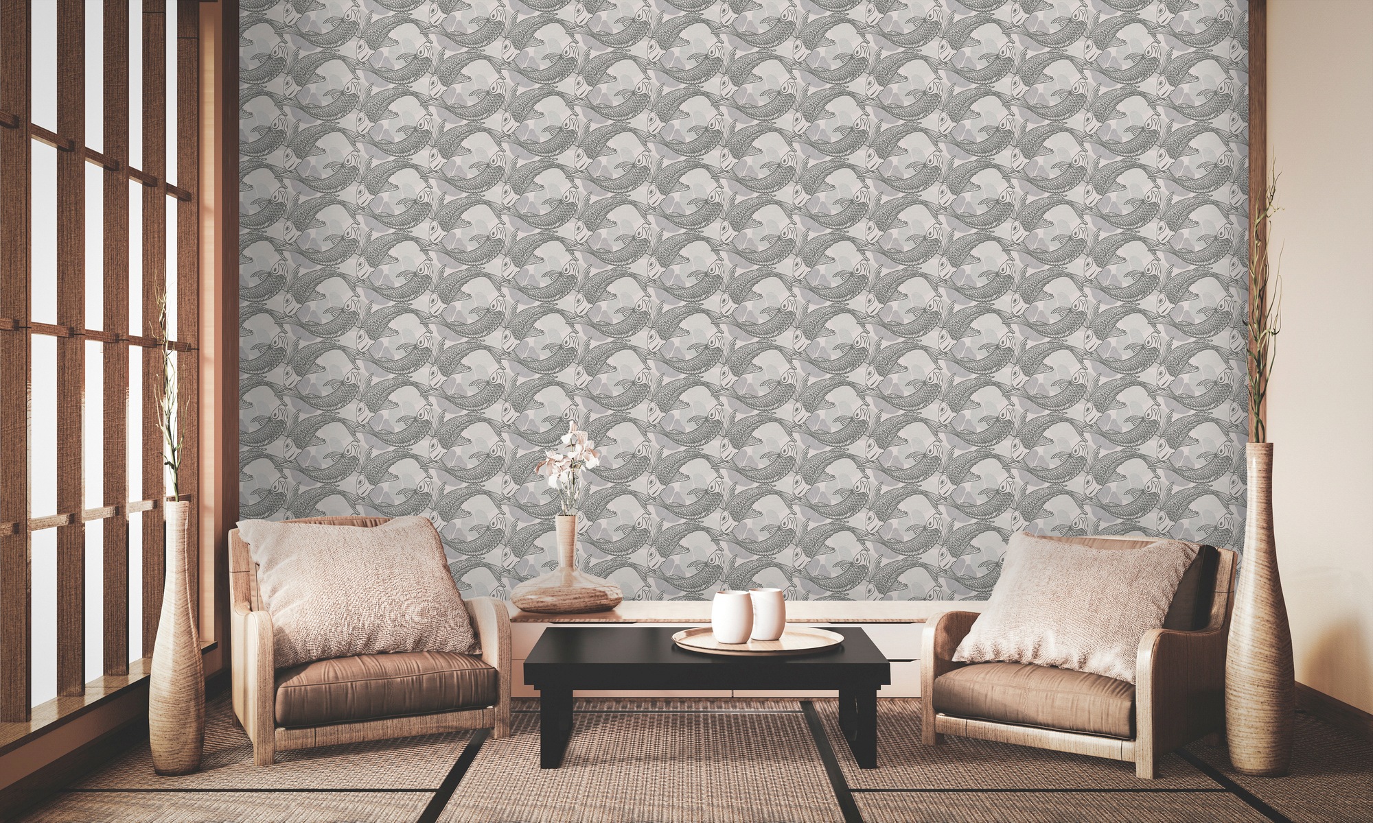 living walls Vliestapete »Metropolitan Stories, Mio Tokio«, Motiv-abstrakt-naturalistisch, Tapete Koi Tapete Japanisch Tapeten Wohnzimmer Schlafzimmer Küche Flur