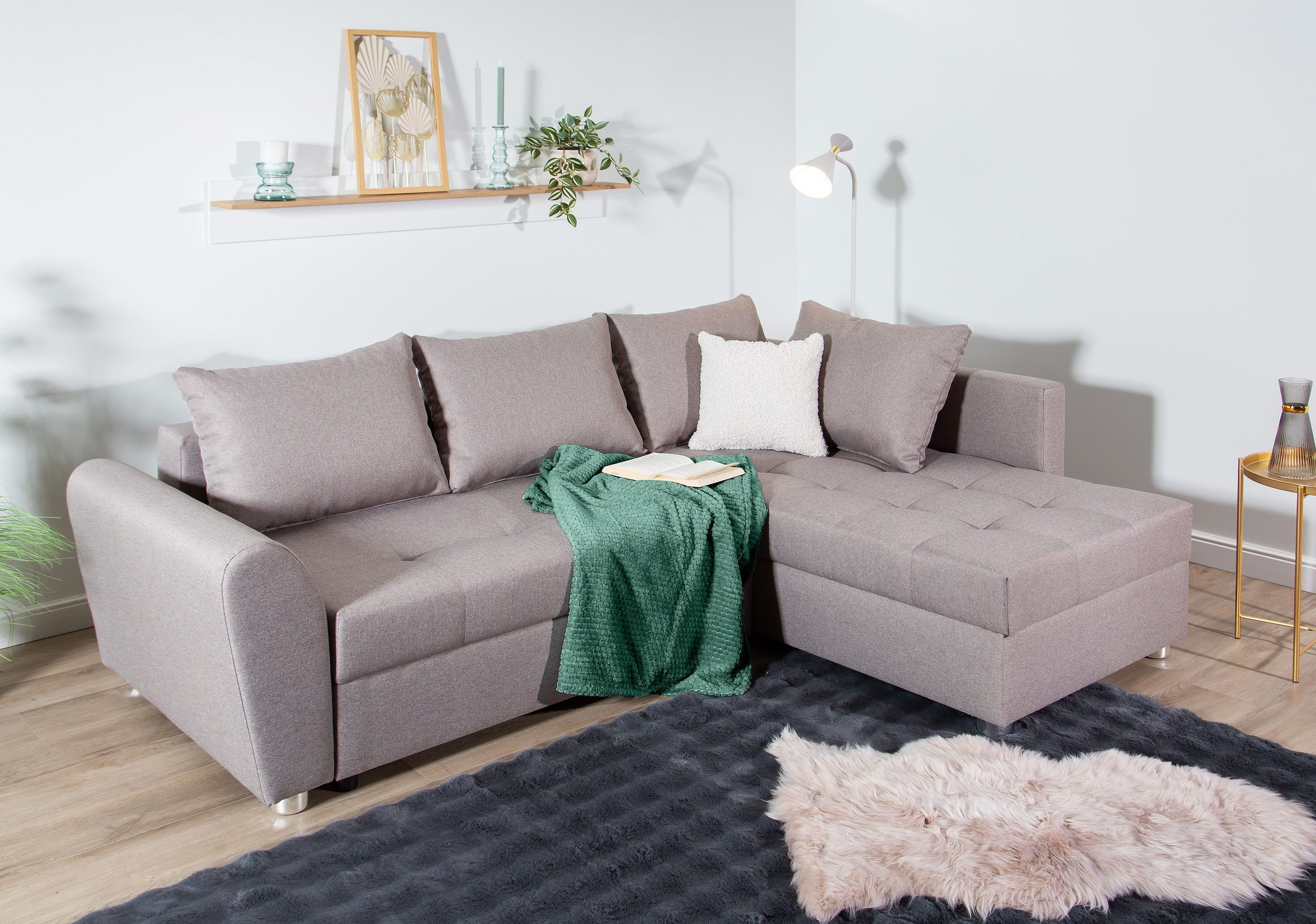 COLLECTION AB Ecksofa »JANA«, Ecksofa,Bettfunktion,Bettkasten,Bonnelfederkern,Rückenkissen