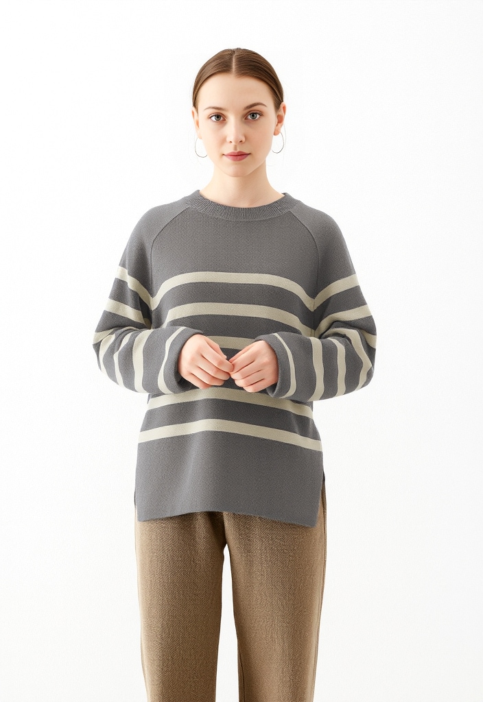 Noisy may Rundhalspullover »NMFIFI L/S O-NECK TUNIC KNIT FWD NOOS« mit All-over-Streifenmuster, Loose Fit