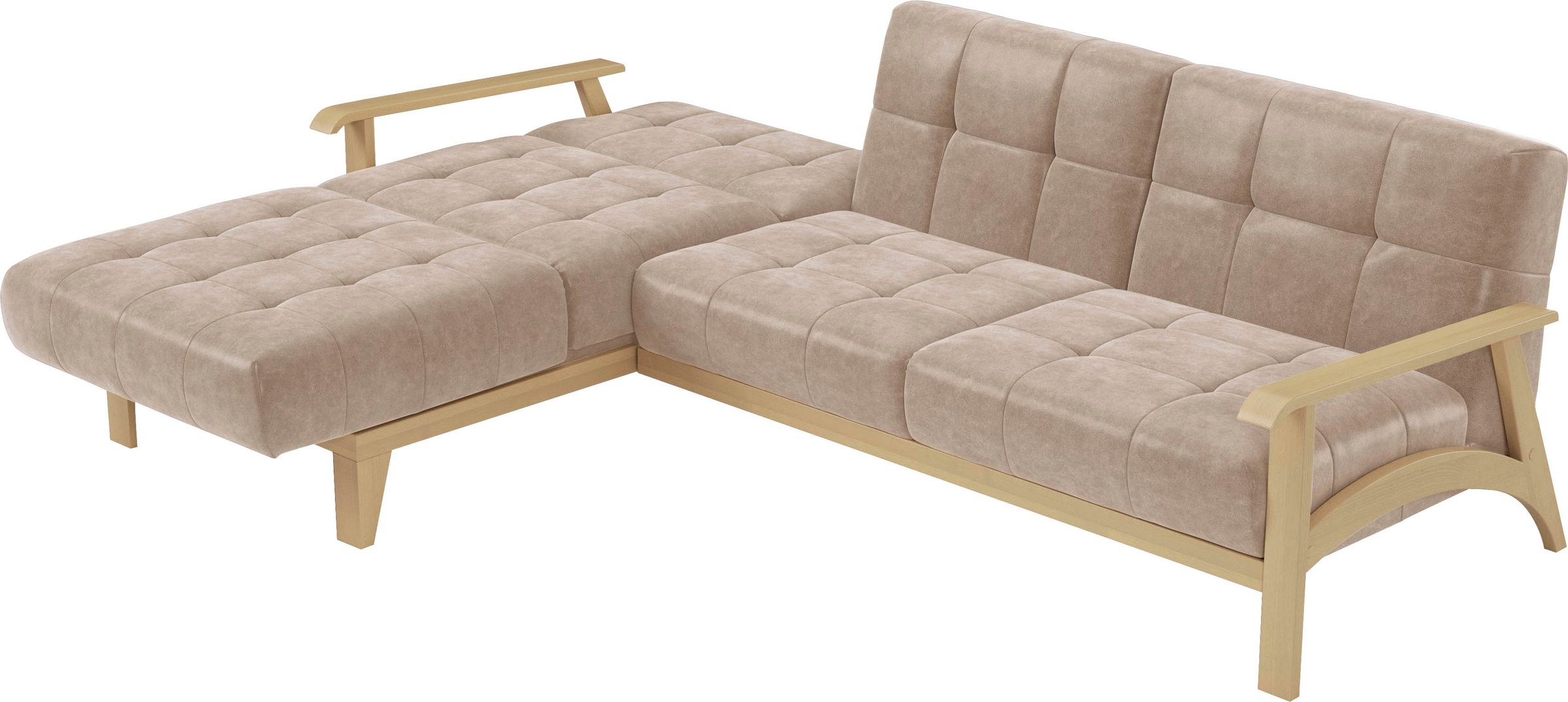 sit&more Ecksofa »Billund L-Form«, Armlehnen aus Buchenholz in natur, verschiedene Bezüge und Farben