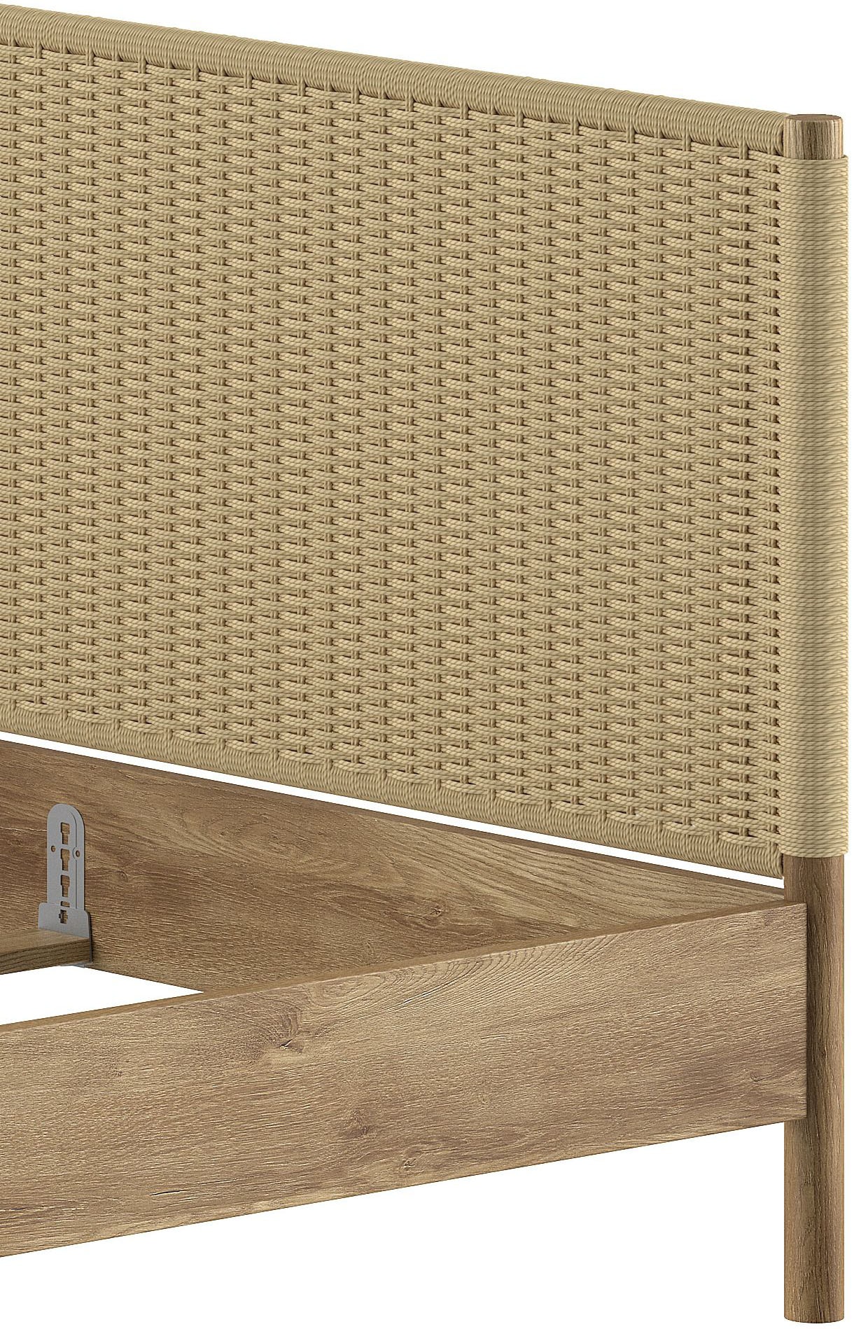 Vipack Bettgestell »Olive-M in zeitlosem Design, mit trendigem Kopfteil in Seilgeflecht« mit höhenverstellbarer Rahmenauflage, in 2 Breiten erhältlich