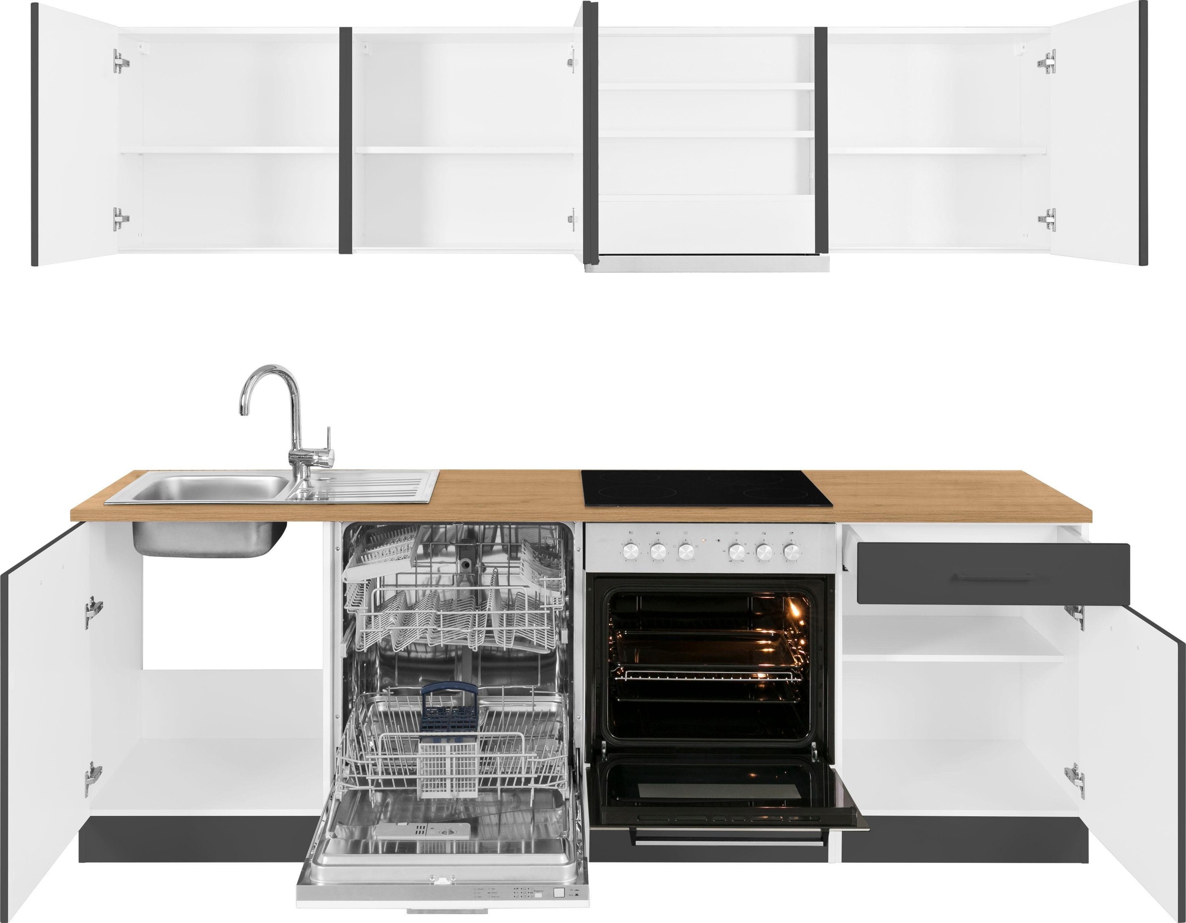 KOCHSTATION Küchenzeile »KS-Kehl«, mit E-Geräten, Breite 240 cm, inkl. Geschirrspülmaschine
