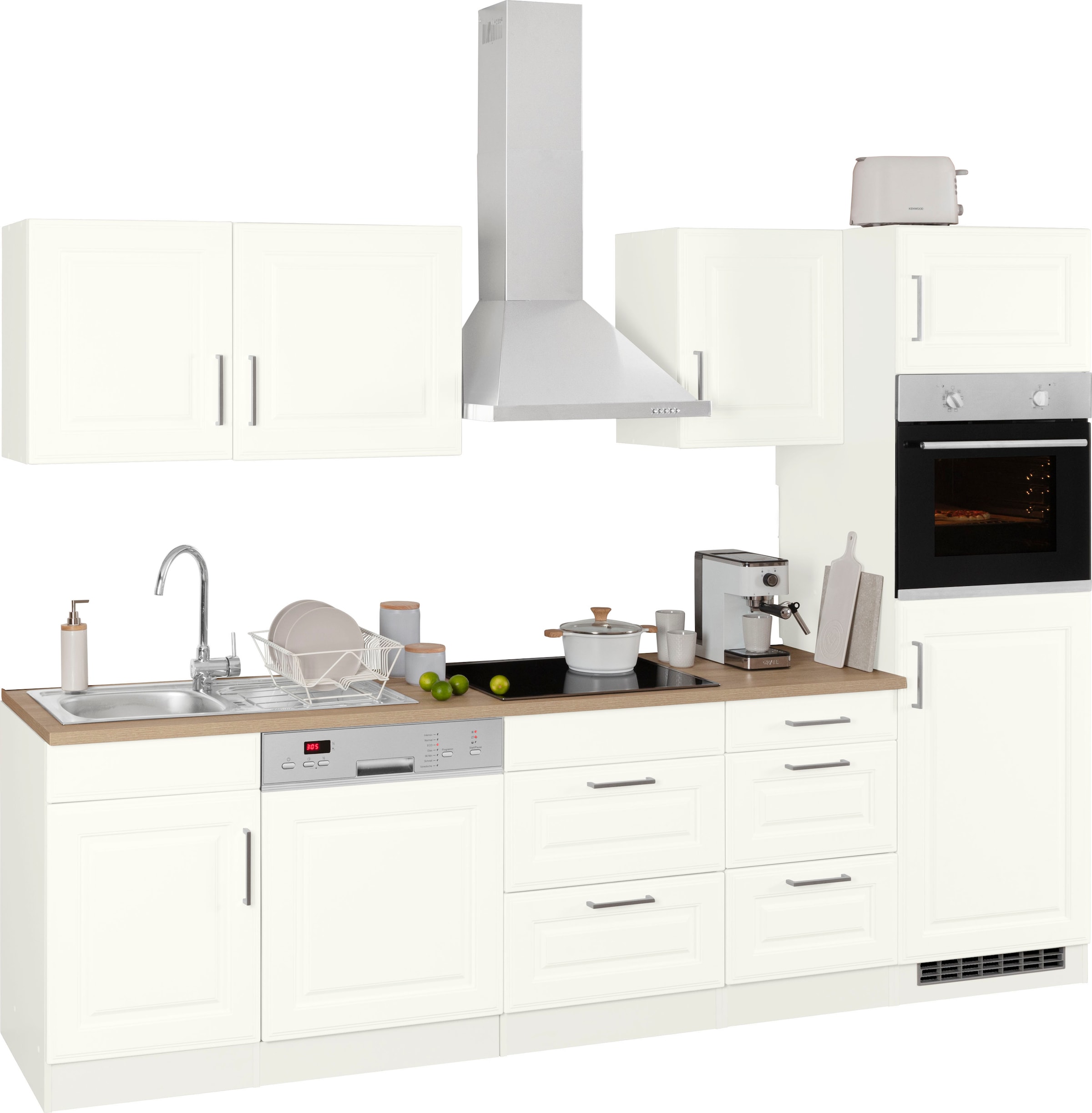 KOCHSTATION Küchenzeile »KS-Stockholm«, Breite 280 cm, mit hochwertigen MDF Fronten im Landhaus-Stil