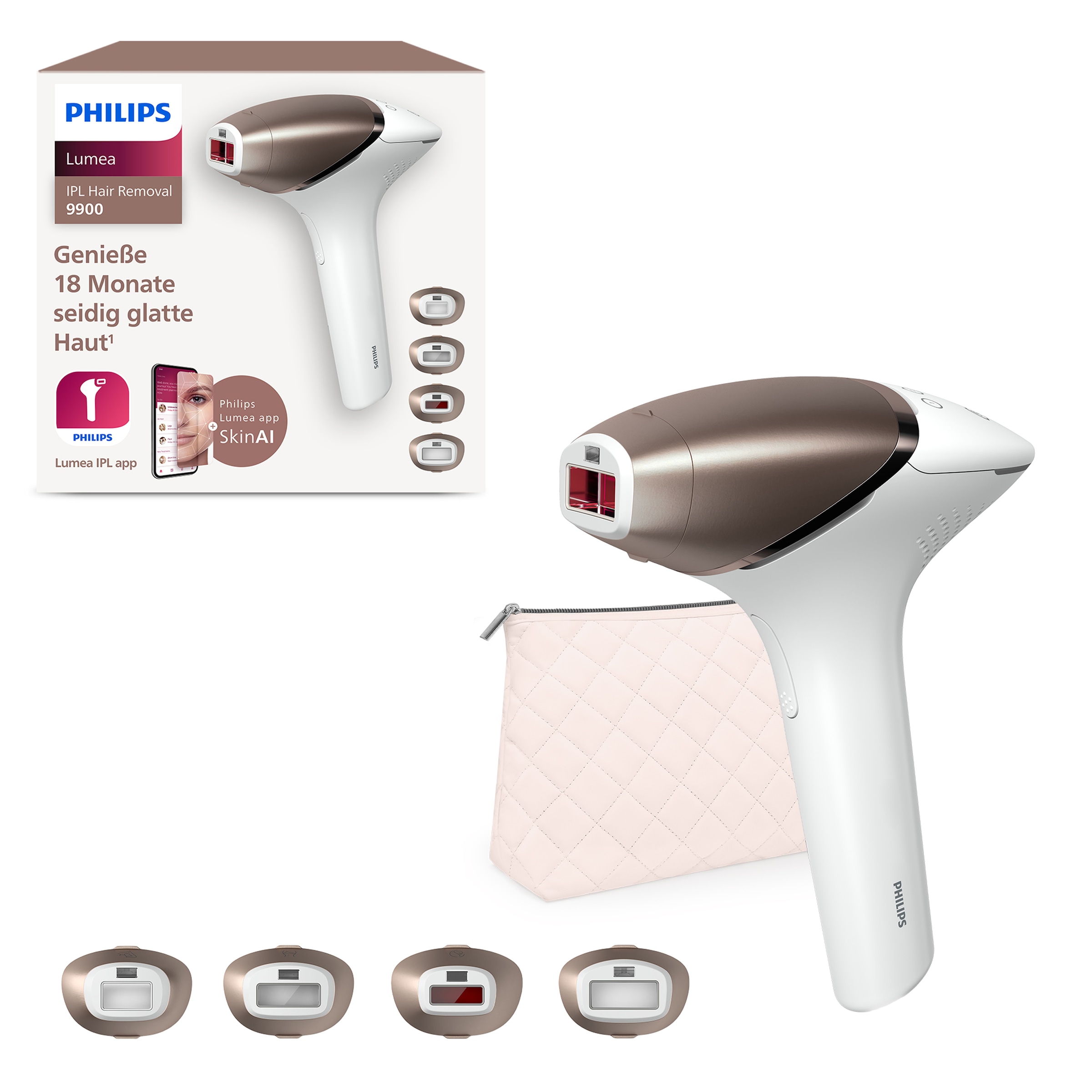 PHILIPS IPL-Haarentferner »Lumea S9900 BRI951/01« 450.000 Lichtimpulse kabellos, 2 SkinAI Funktionen rosa Kostenlose Lumea Coaching-App mit zwei...