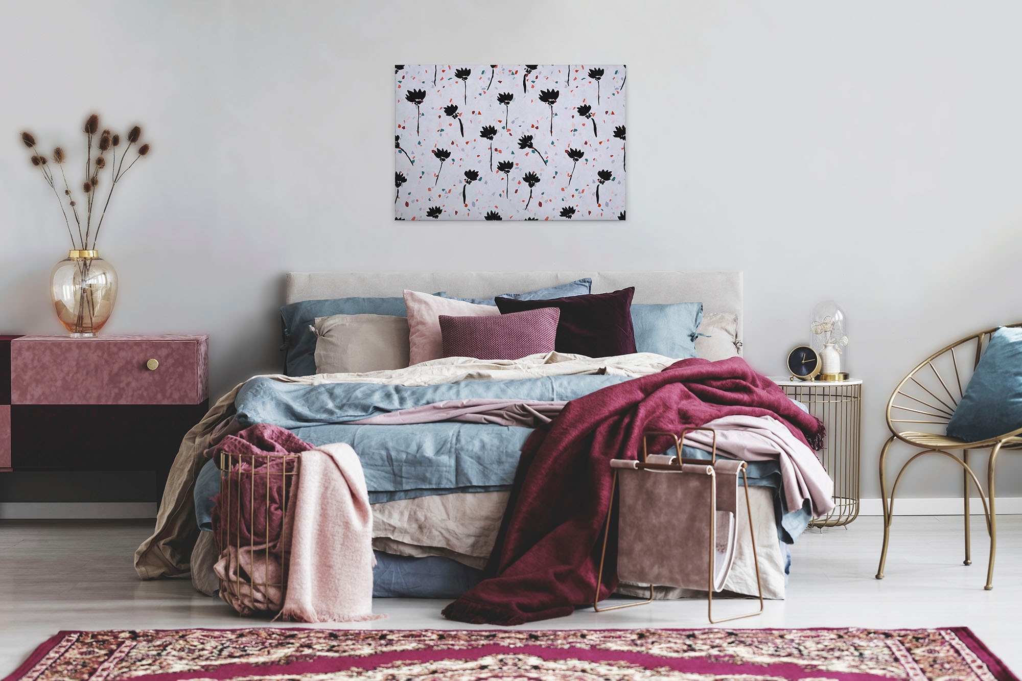 A.S. Création Leinwandbild »terrazzo«, Kunst-Blumen-Kinder, (1 St.), Keilrahmen Abstrakt Blumen Bunt Grau Leinwand-Bild Wohnzimmer modern
