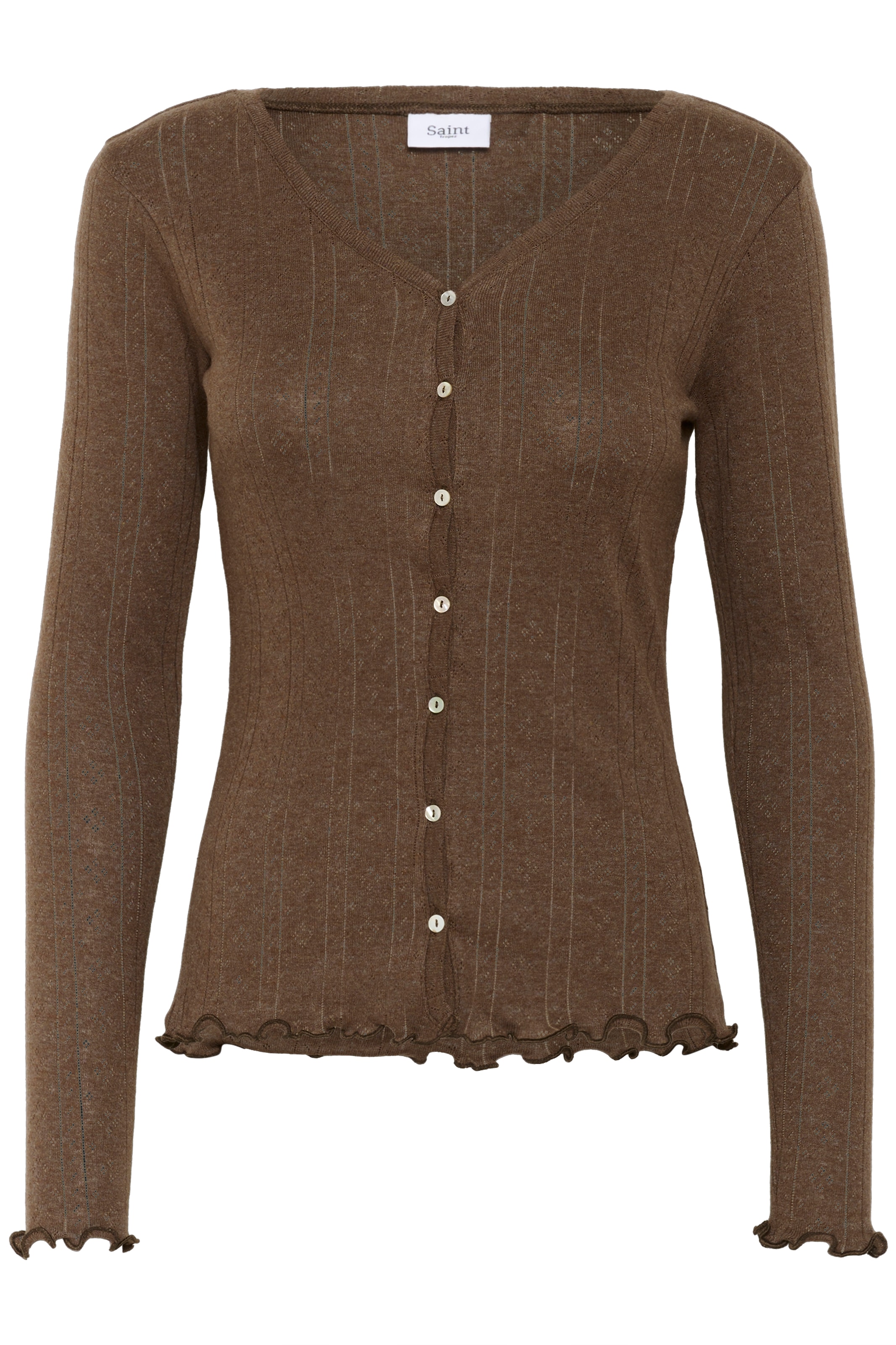 Saint Tropez Strickjacke »GruSZ Cardigan« mit Lochstickerei und gewelltem Saum