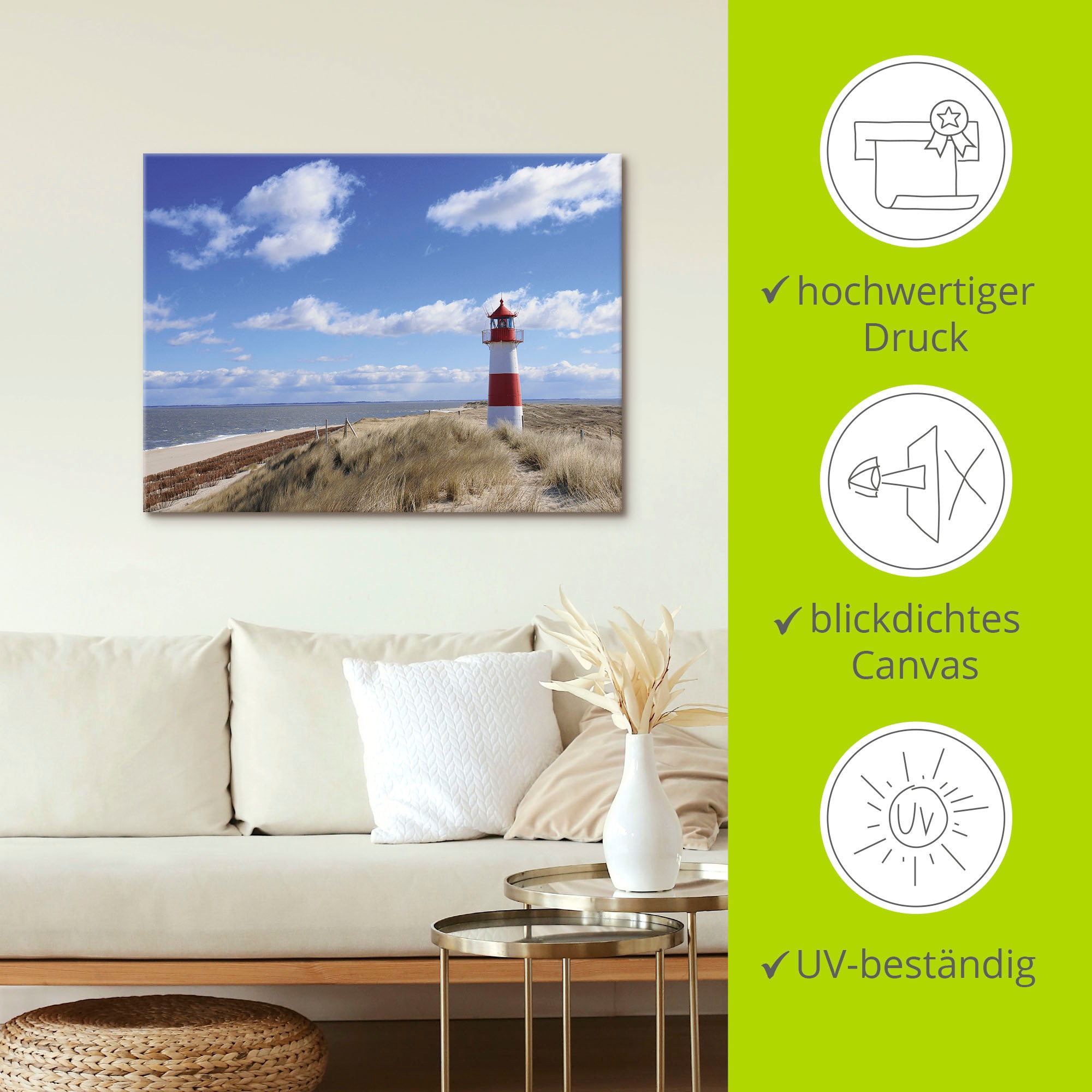 Artland Leinwandbild »Leuchtturm Sylt«, Gebäude, (1 St.), auf Keilrahmen gespannt