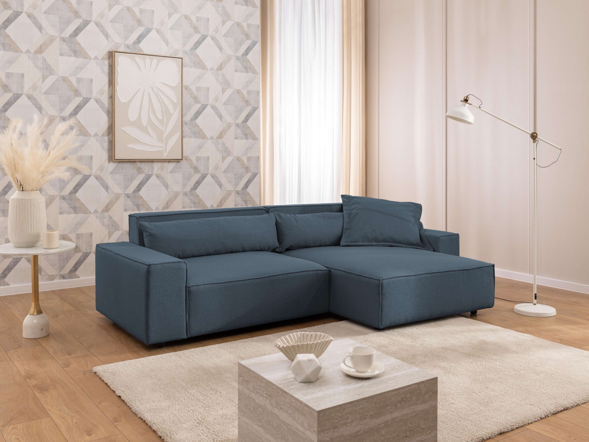 OTTO home Ecksofa »KINLEE Design-Sofa mit Recamiere rechts/links, Maße B/T/H 251/144/70cm« L-Form mit Wellenunterfederung, ohne Bettfunktion, modern und beguem