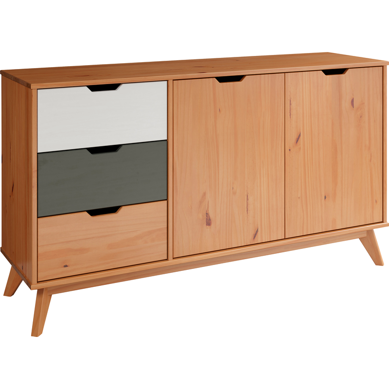 INTER-FURN Sideboard »Scandik« Kommode, praktisch und aus massiver Kiefer, Breite 140 cm Honigfarben lackiert/Weiß/Grau