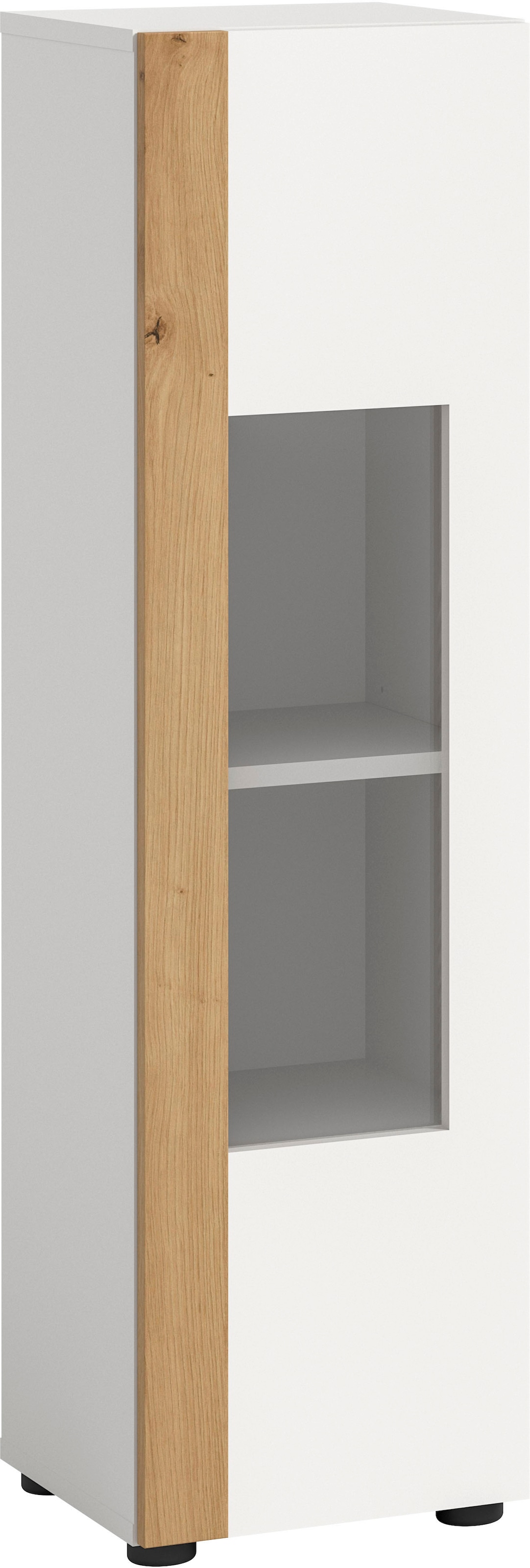 INOSIGN Vitrine »Svala, Höhe 112 cm, Holzdekor, 1 Tür«, (1 St.), 3 Einlegeböden, Vitrinenschrank, Schrank, Wohnschrank