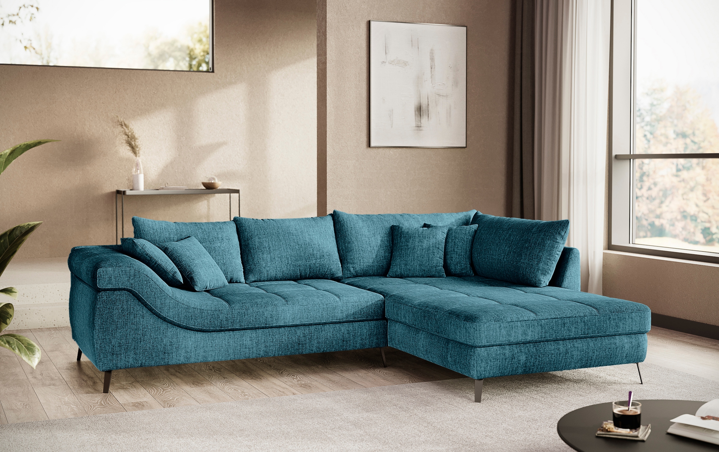 Mr. Couch Ecksofa »Portofino L-Form«, 4 Bezugsqualitäten, 13,5 cm hohe Metall-Profilfüße in matt-schwarz