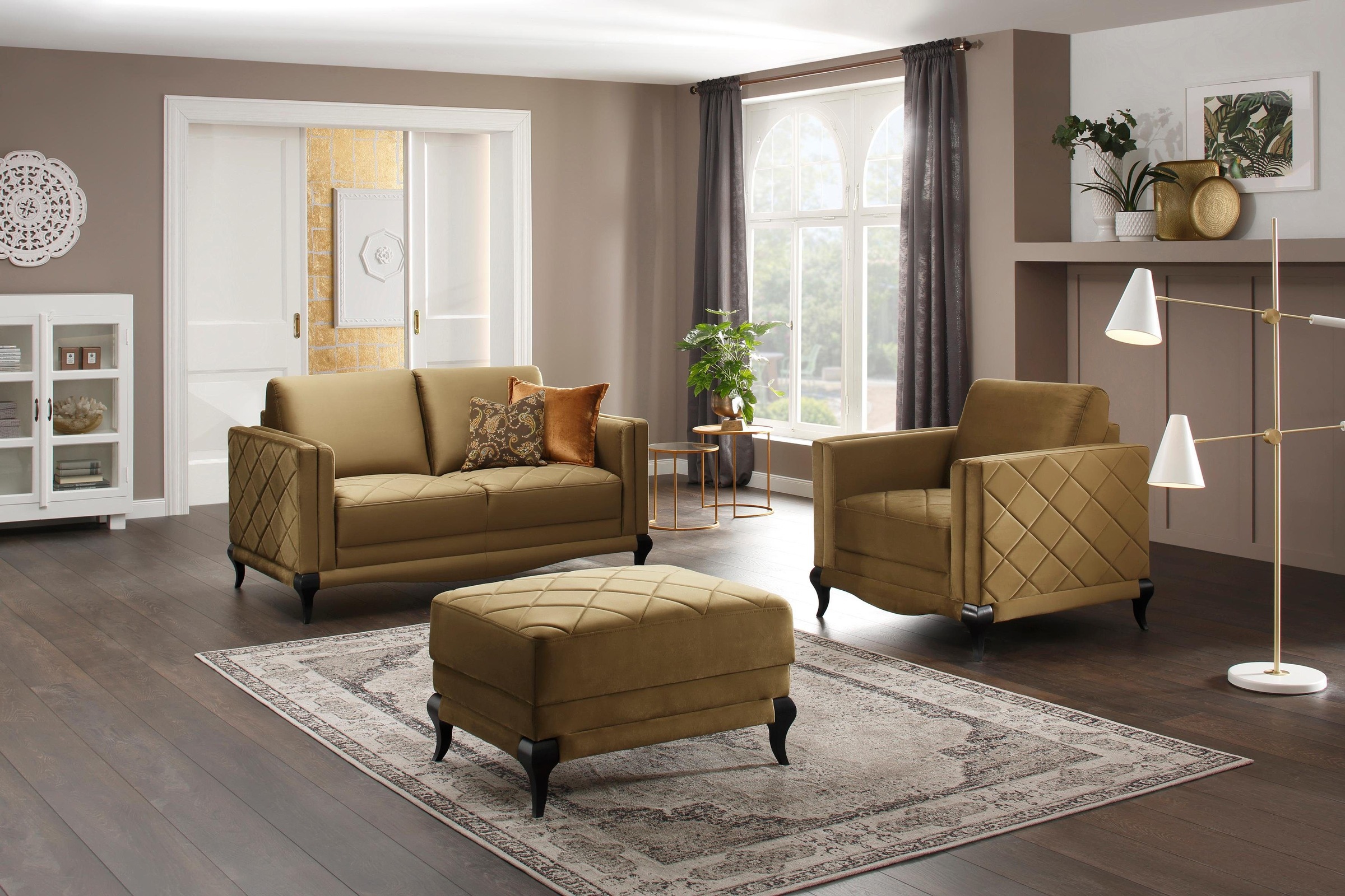 Home affaire Sessel »Brahms, Loungesessel«, Federkern, hohe Holzfüße in edler Optik, Karosteppung